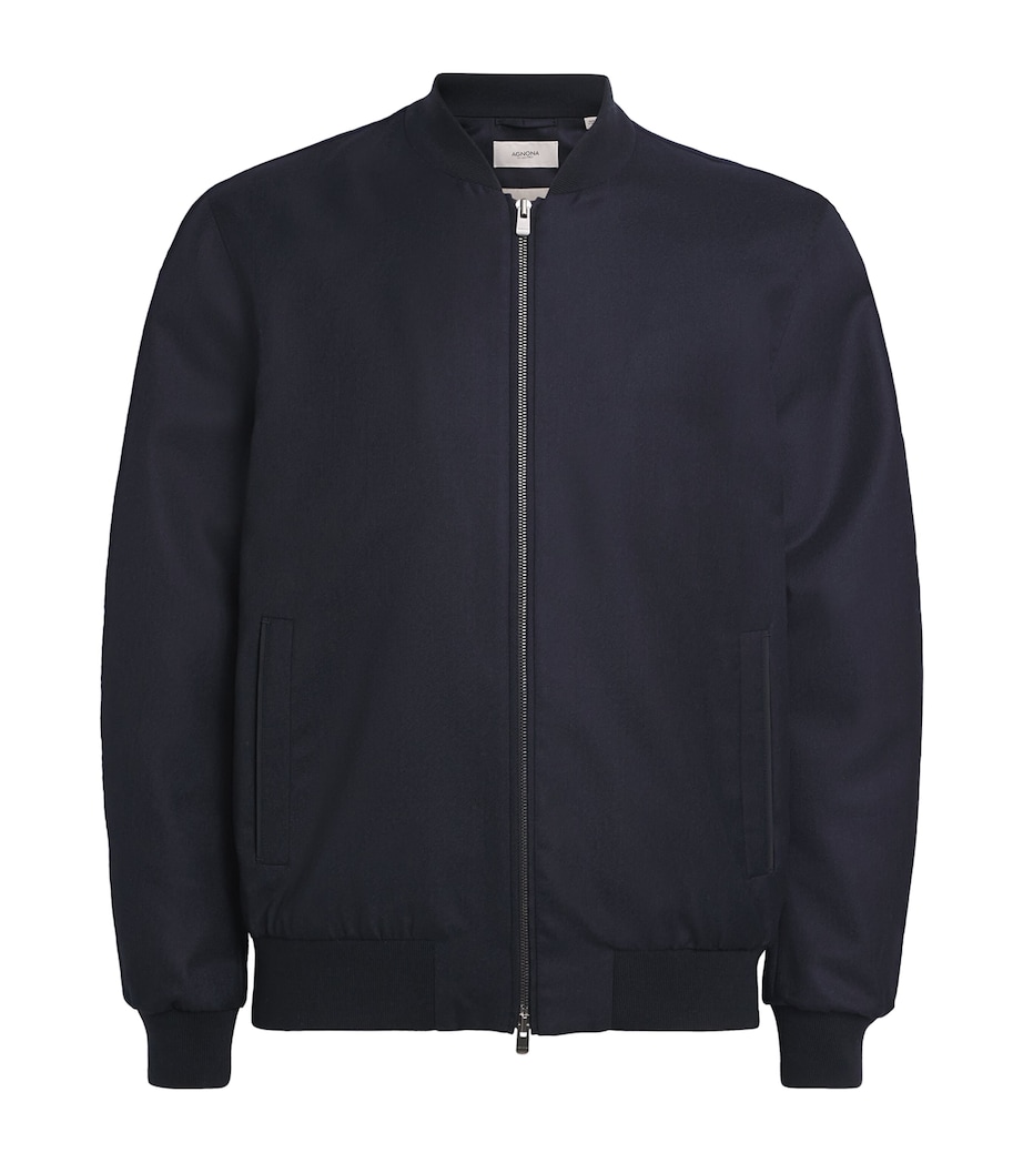 Agnona Mens Cashmere-Silk Twill Bomber Jacket Dark Blue Navy Image 1