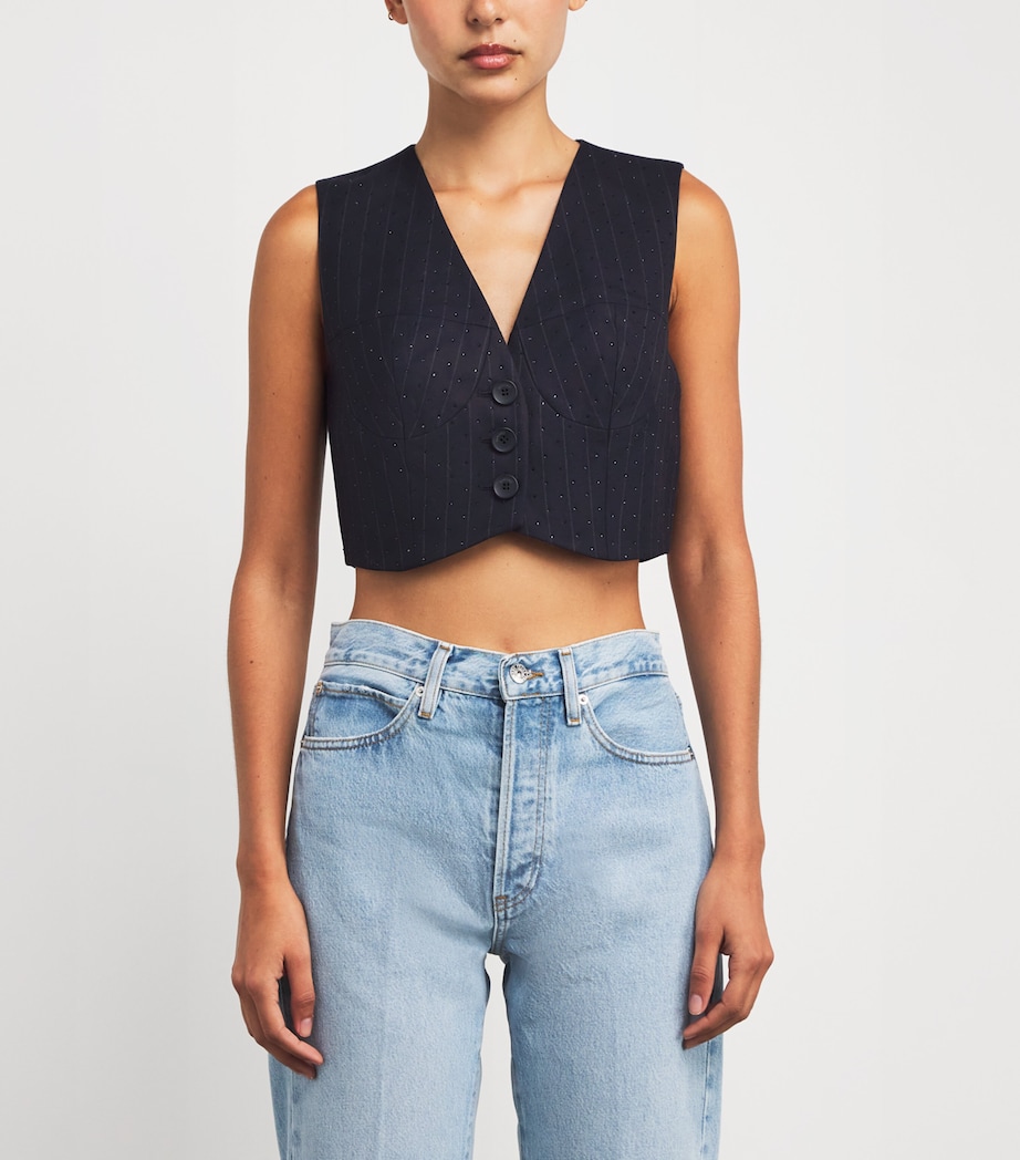 Rhinestone-Embellished Stripe Waistcoat NAVY BLUE Image 3