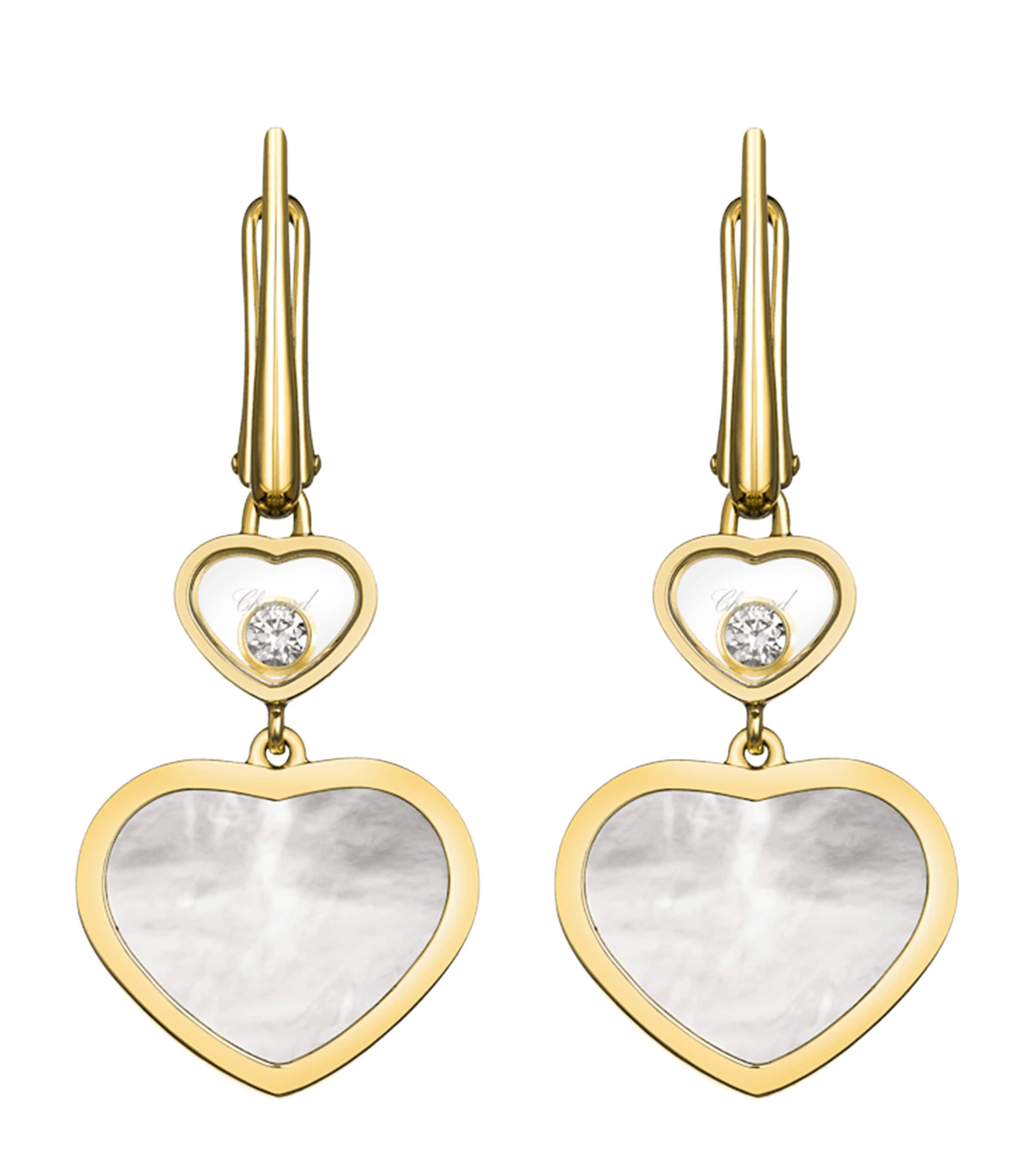 Yellow Gold, Diamond and Mother-of-Pearl Happy Hearts Drop Earrings 18K YELLOW GOLD Image 1