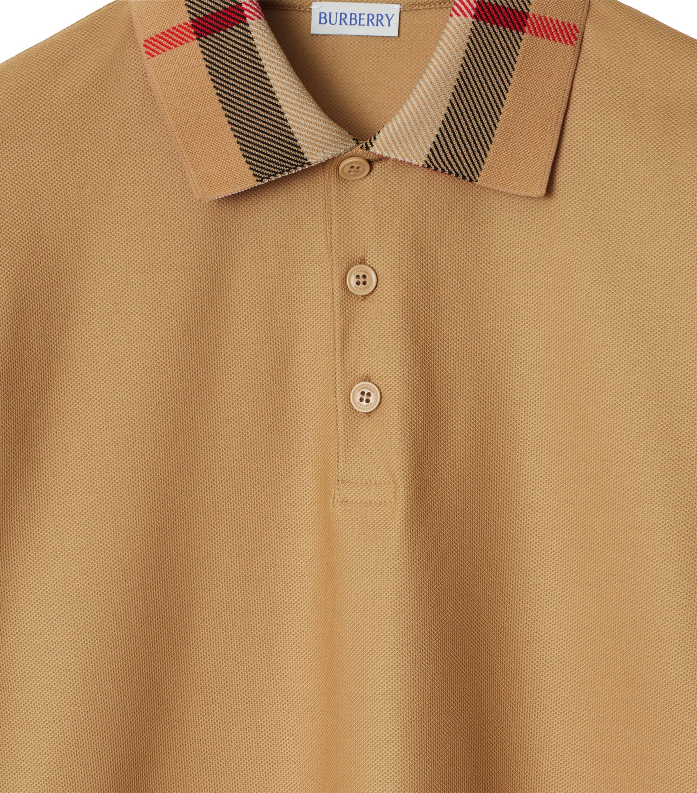 Cotton Check-Collar Long-Sleeve Polo Shirt ARCHIVE BEIGE Image 5