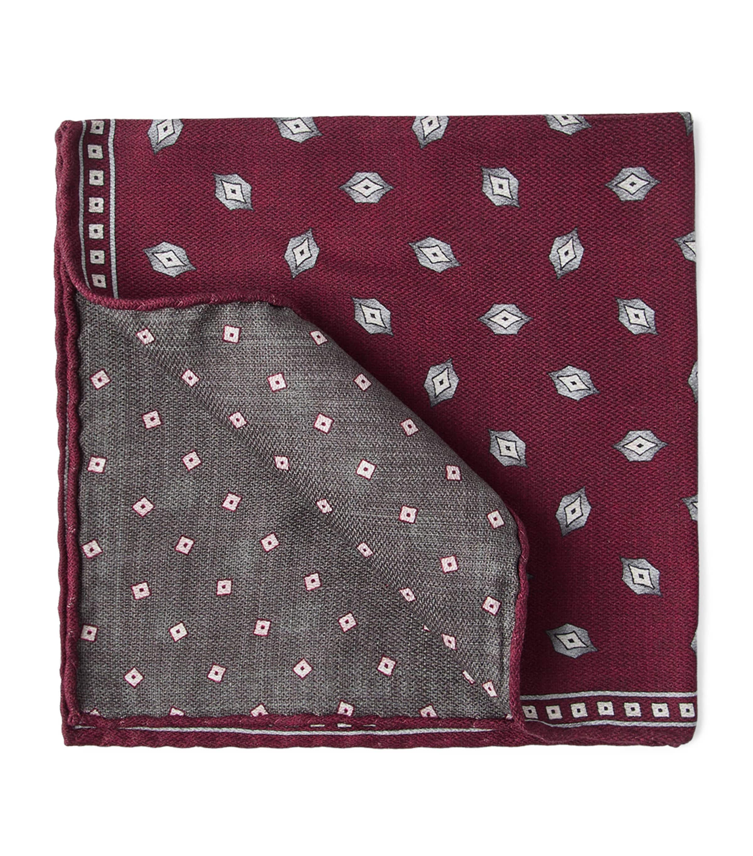 Brunello Cucinelli Silk Diamond Pocket Square In Red