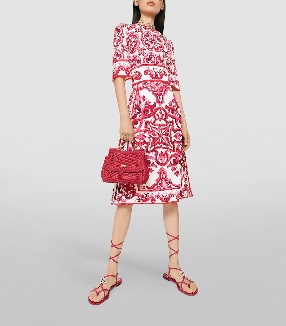 Woven Leather Sicily Top-Handle Bag 89417-HIBISCUS Image 6