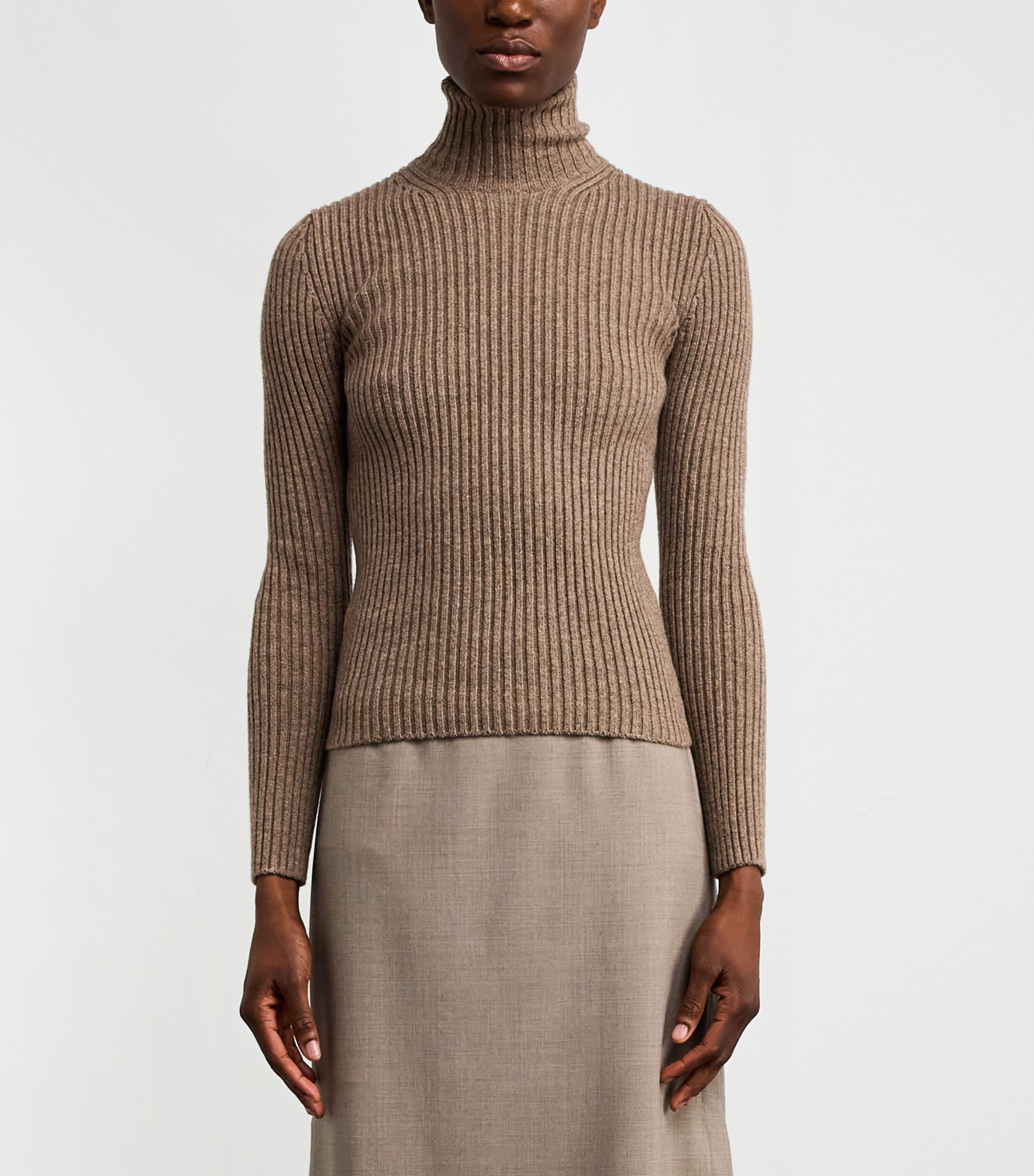 Wool-Blend Ribbed High-Neck Sweater HAZELNUT BROWN Image 3