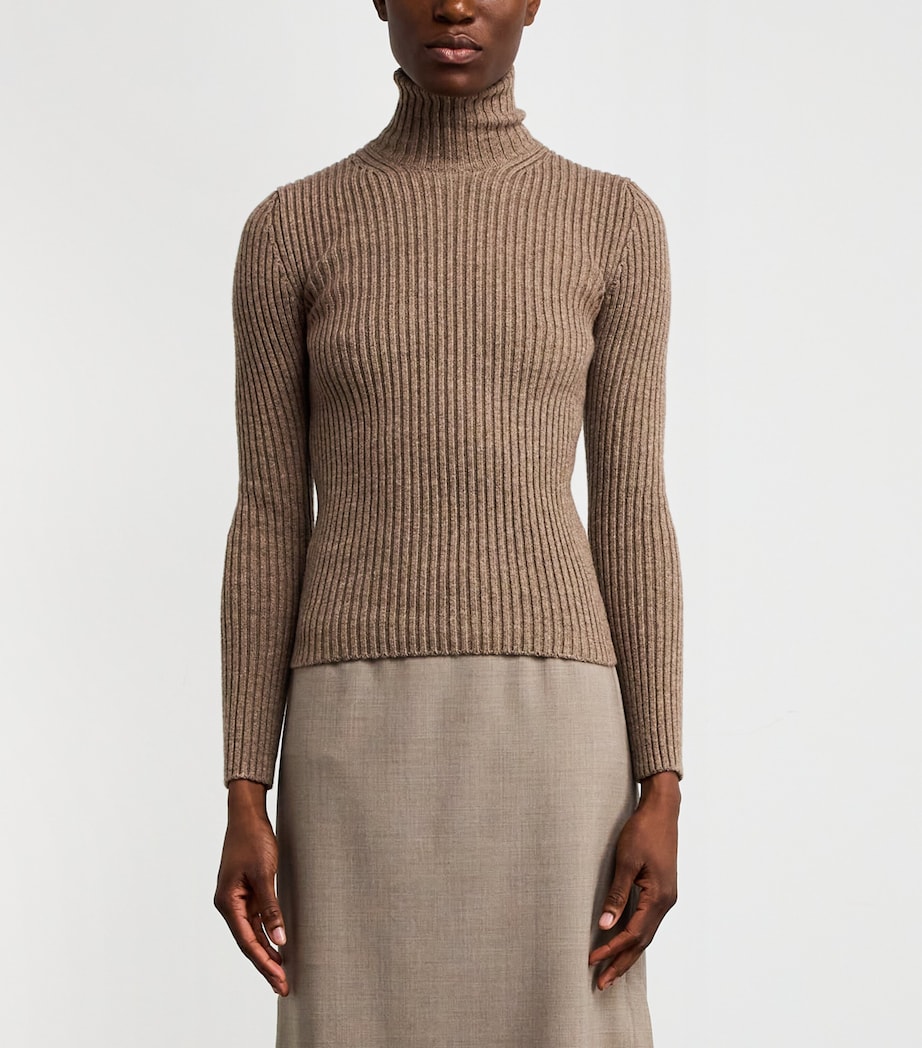 Wool-Blend Ribbed High-Neck Sweater HAZELNUT BROWN Image 3
