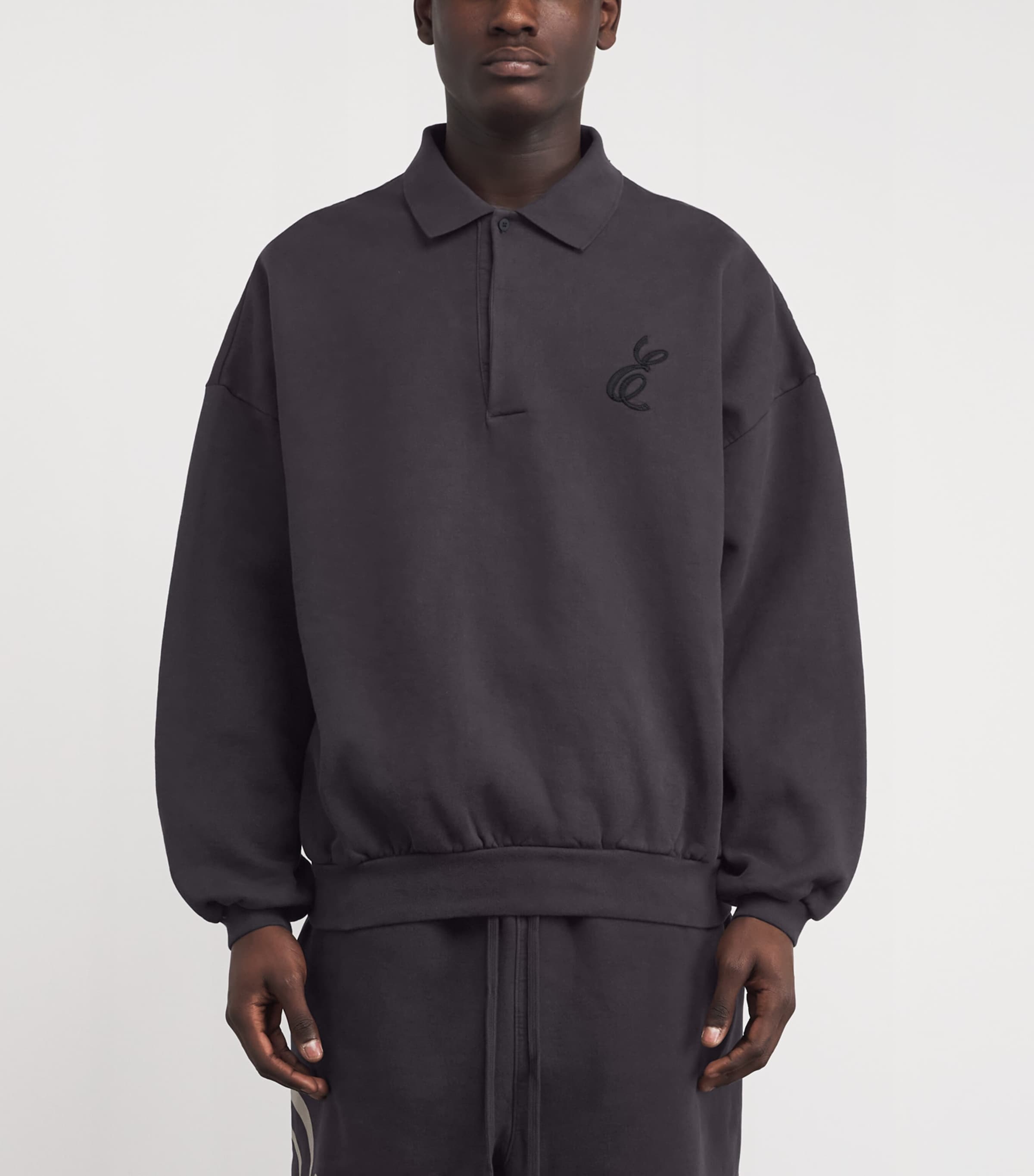 Cotton Script Polo Sweatshirt VINTAGE BLACK Image 3