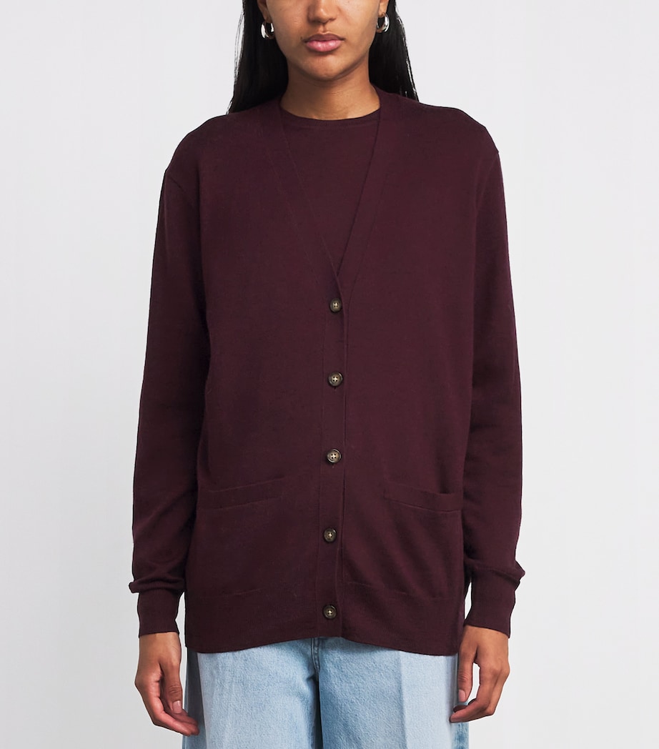 Merino Wool V-Neck Cardigan AGED WINE HEATHER Image 3
