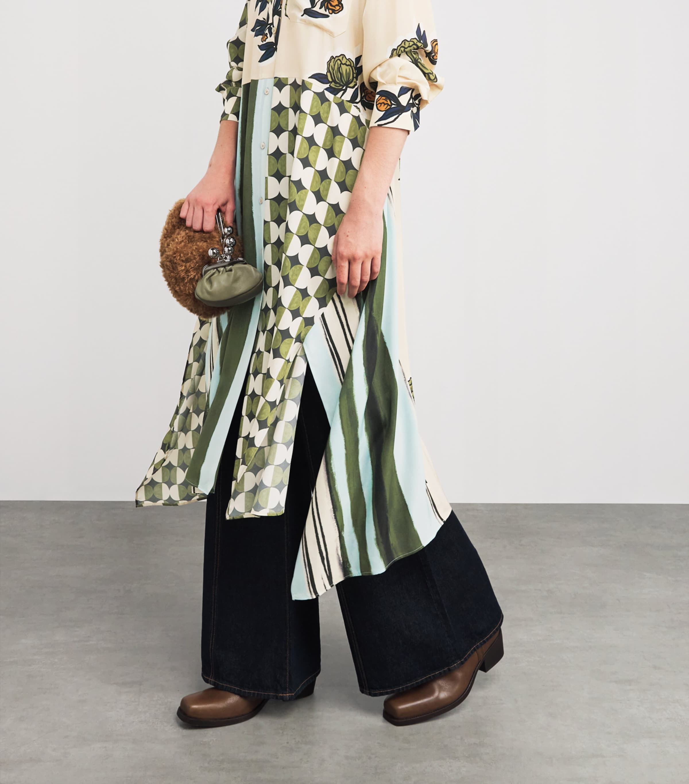 Silk Printed Midi Dress BEIGE Image 6