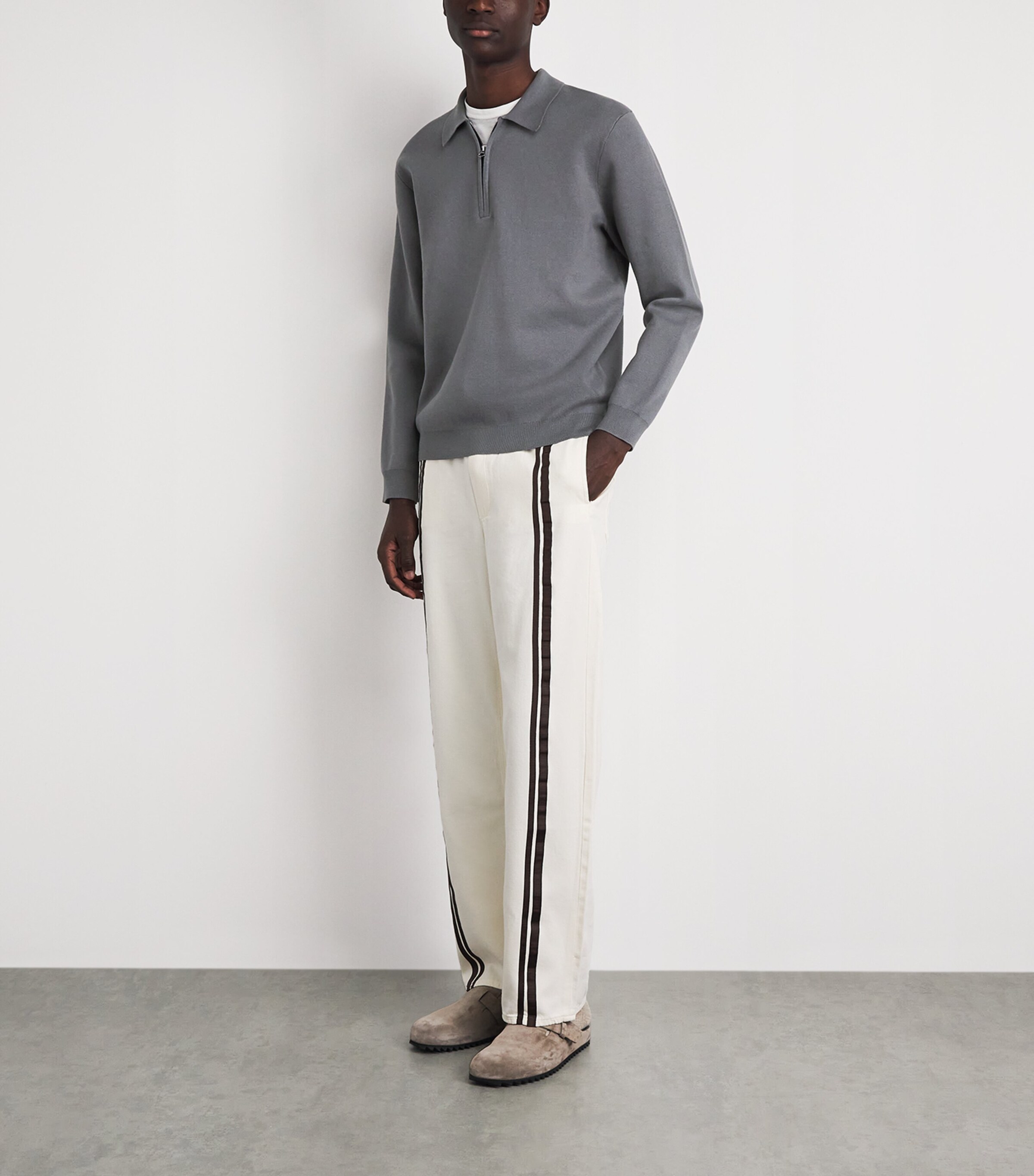 Rag & Bone Mens Cotton Quarter-Zip Polo Shirt Grey Image 2