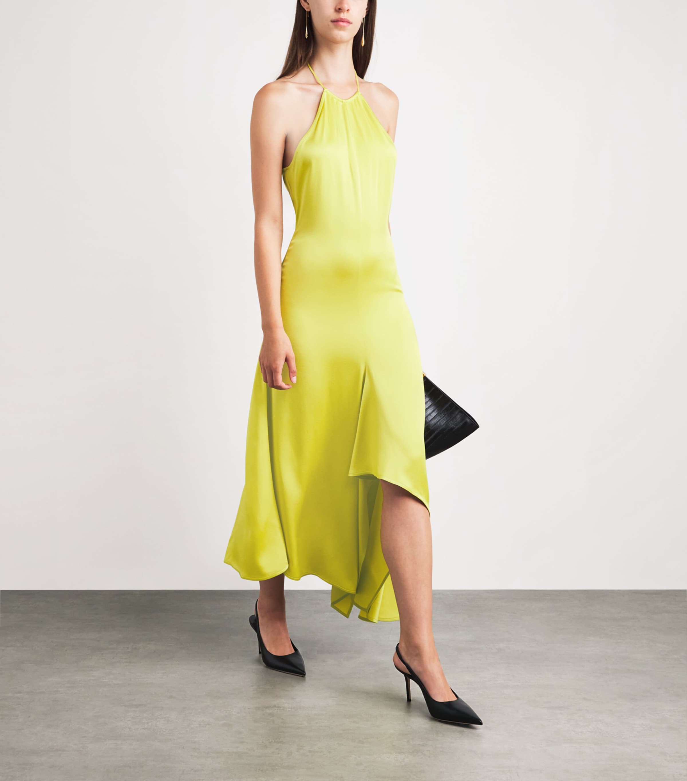 Victoria Beckham Womens Satin Halterneck Midi Dress Chartreuse Image 2