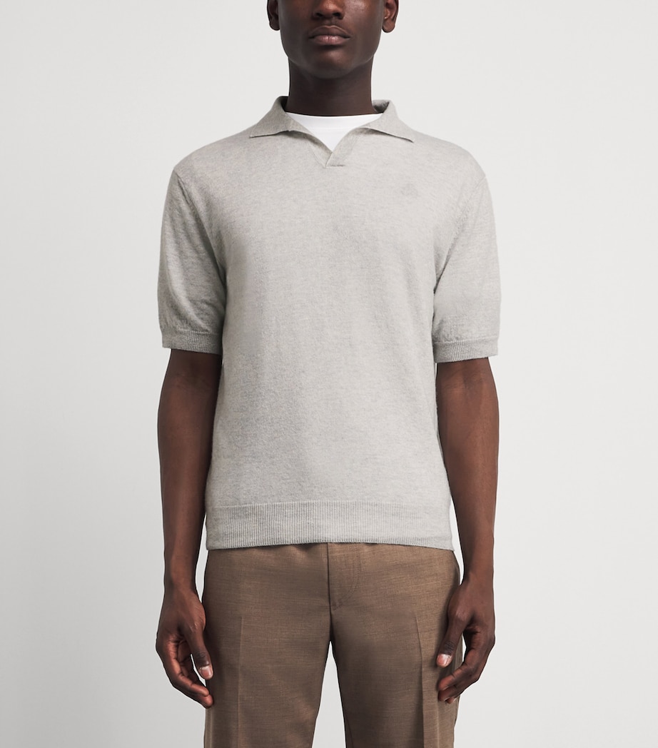Paul & Shark Mens Cashmere-Linen Open-Collar Polo Shirt Light Grey Image 4