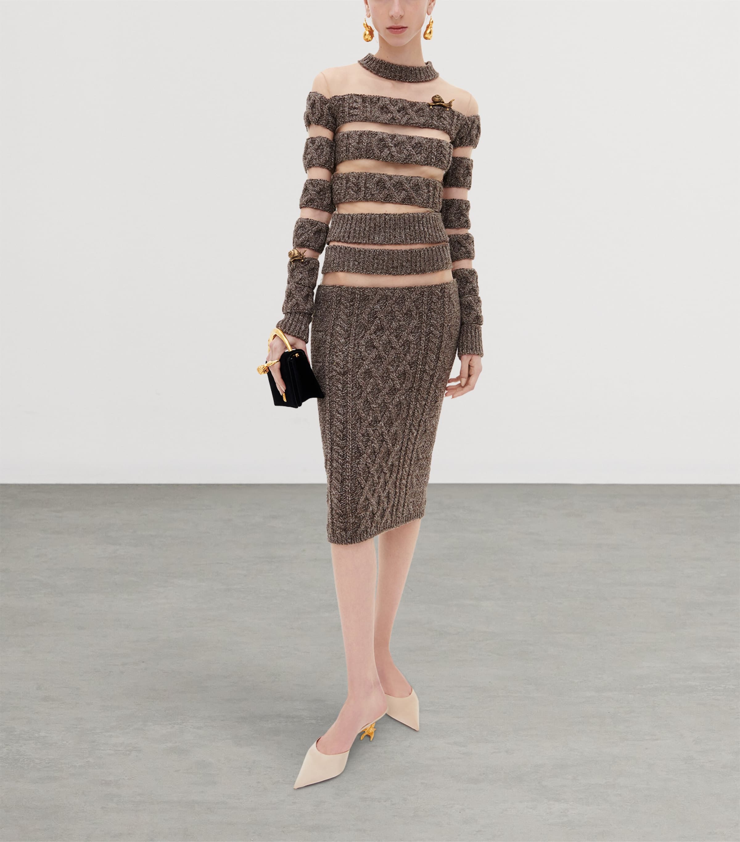 Schiaparelli Womens Wool Stripe Sheer-Panel Sweater Brown Image 2