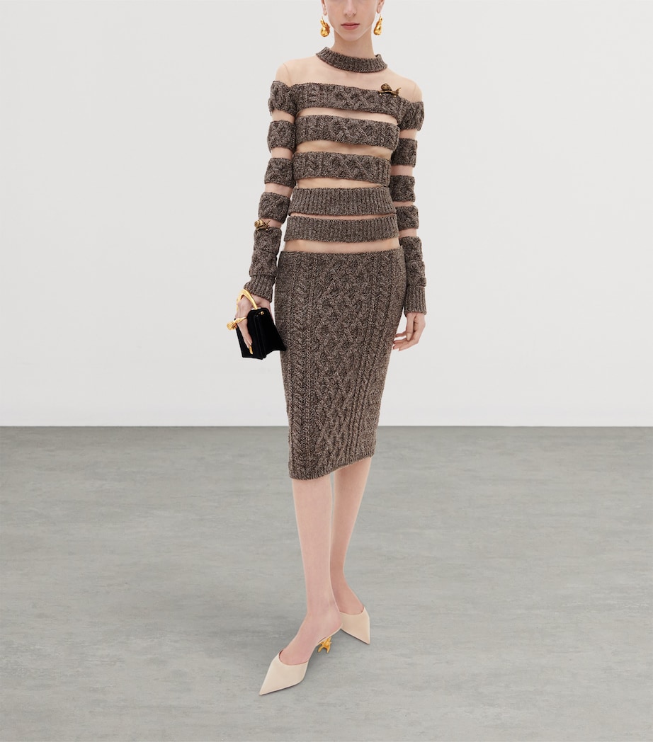 Schiaparelli Womens Wool Stripe Sheer-Panel Sweater Brown Image 2