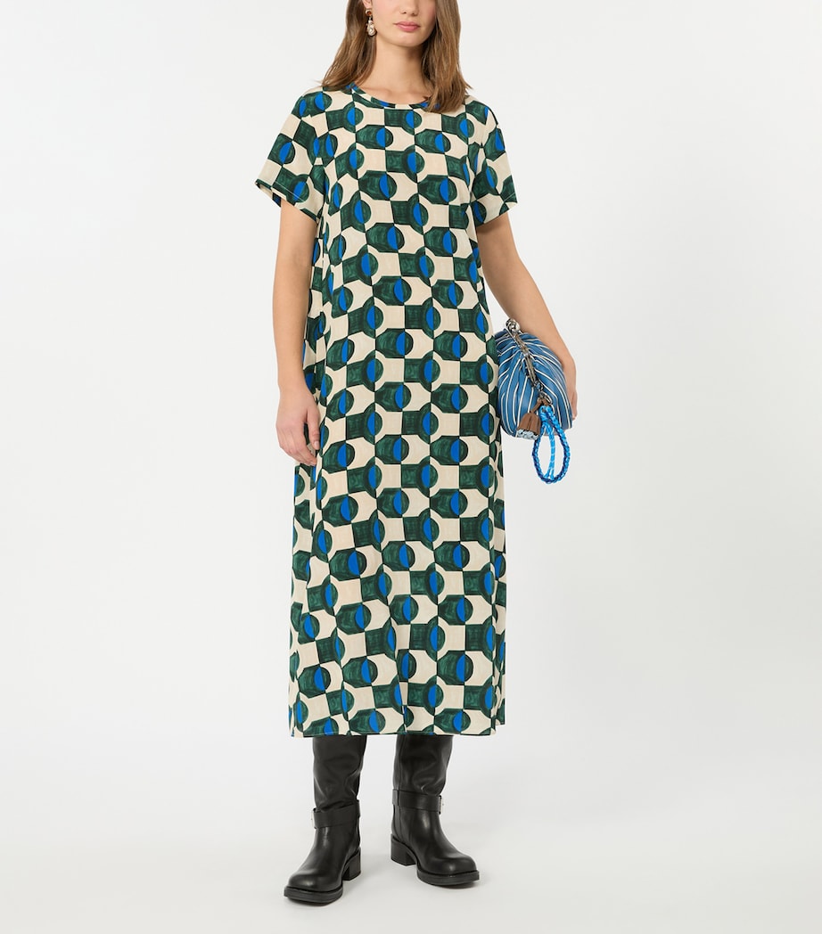 Weekend Max Mara Womens Silk Printed Midi Dress Dark Green Image 4