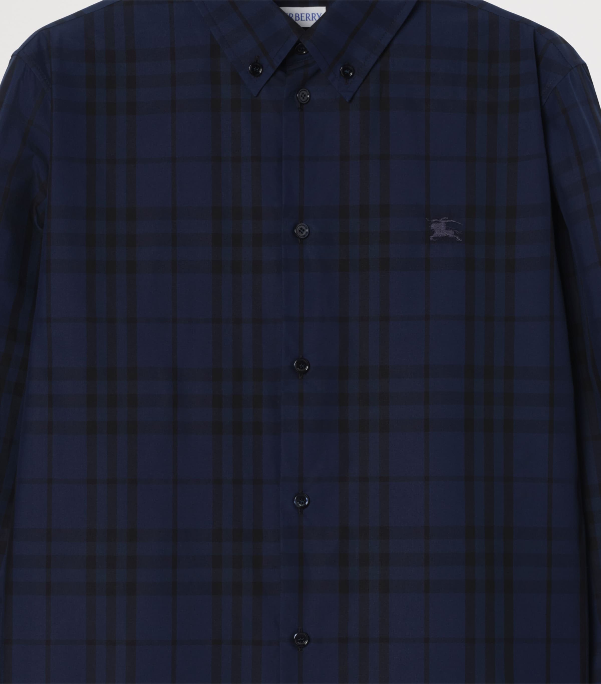 Burberry Mens Cotton Check Shirt Dark Ink Blue Ip Chk Image 2