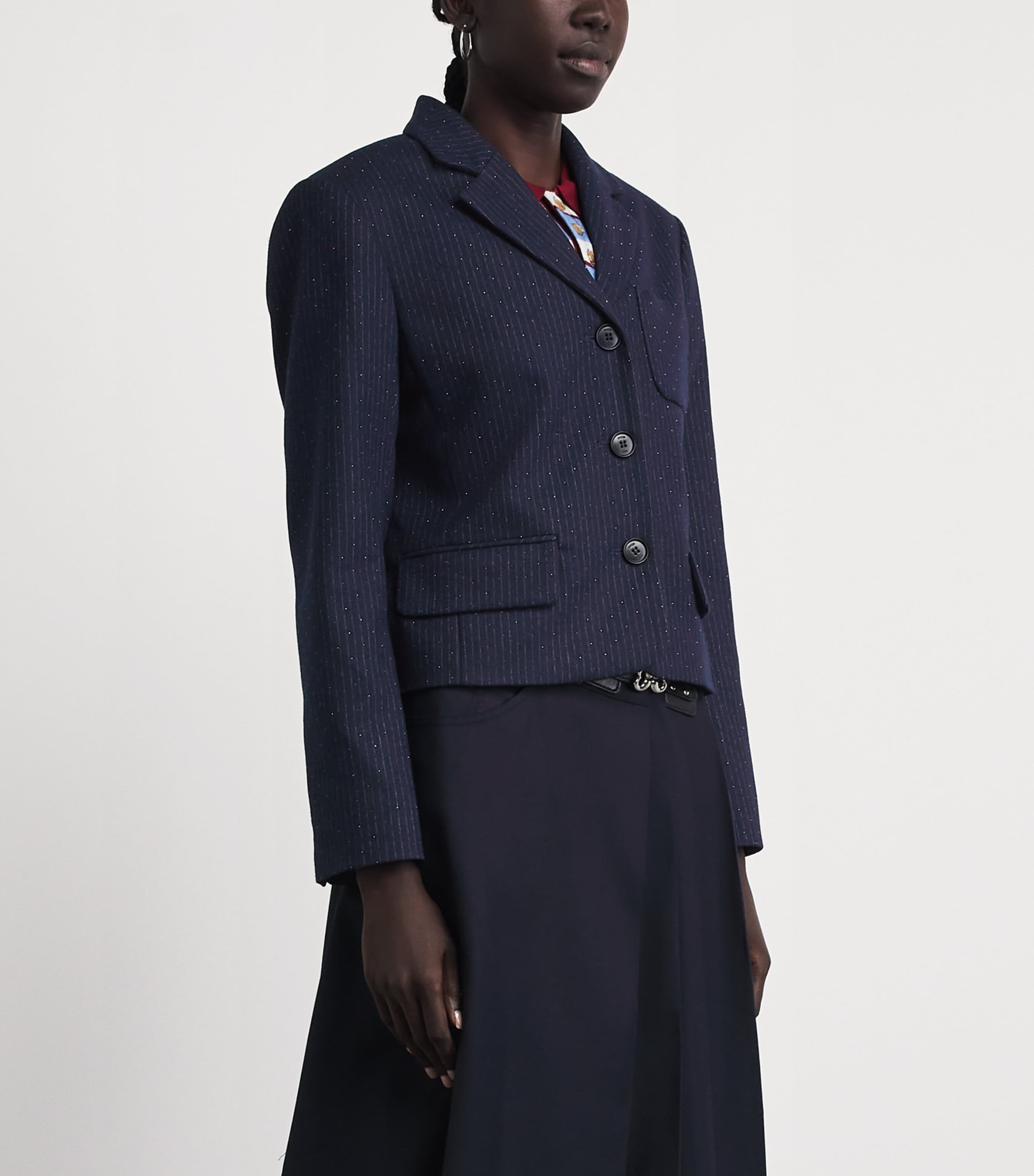 Maje Womens Cropped Sequin Blazer Navy Image 4