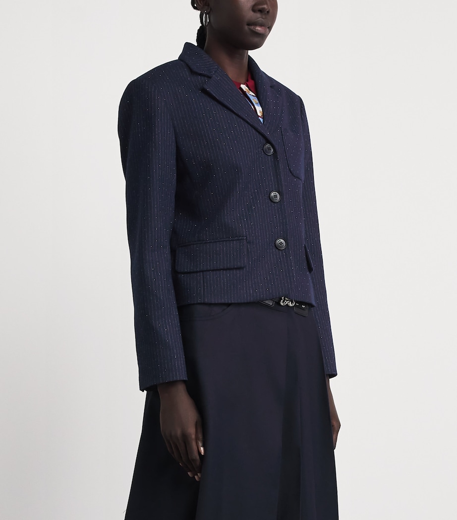 Maje Womens Cropped Sequin Blazer Navy Image 4
