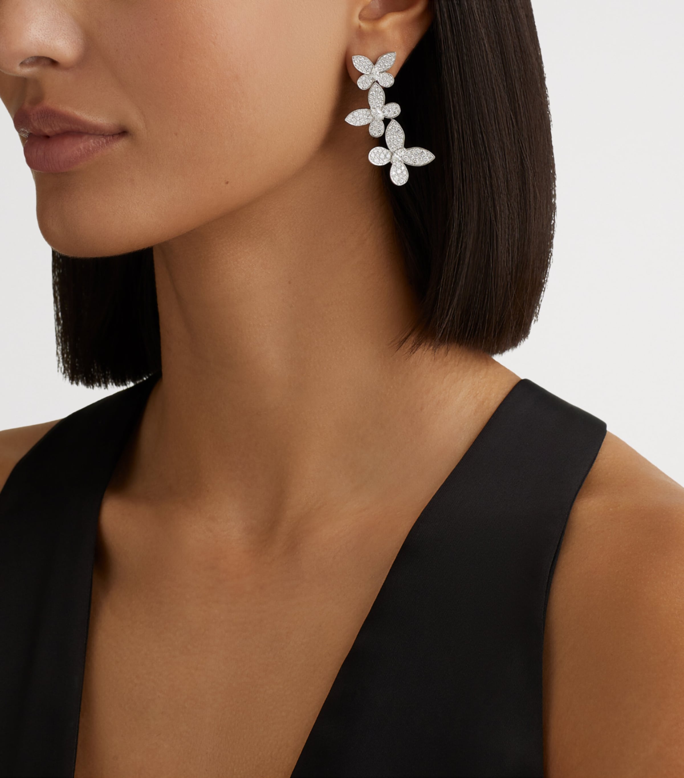 Graff White Gold and Diamond Triple Pavé Butterfly Drop Earrings White Gold Image 2