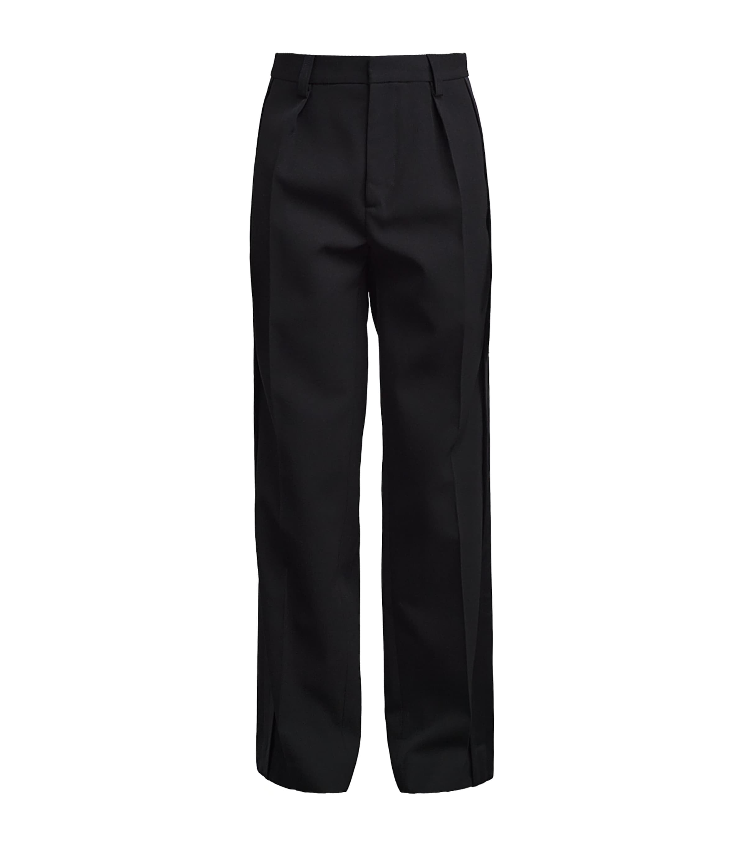 Casablanca Wool Stripe-side Pleated Trousers In Black