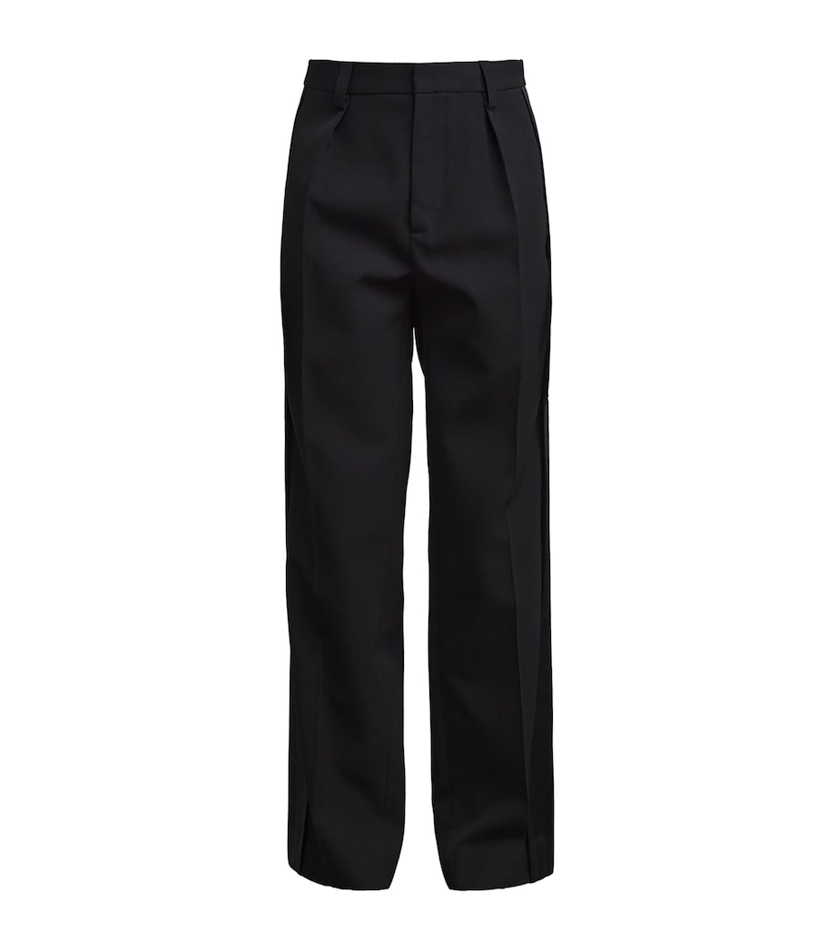 Wool Stripe-Side Pleated Trousers BLACK Image 1