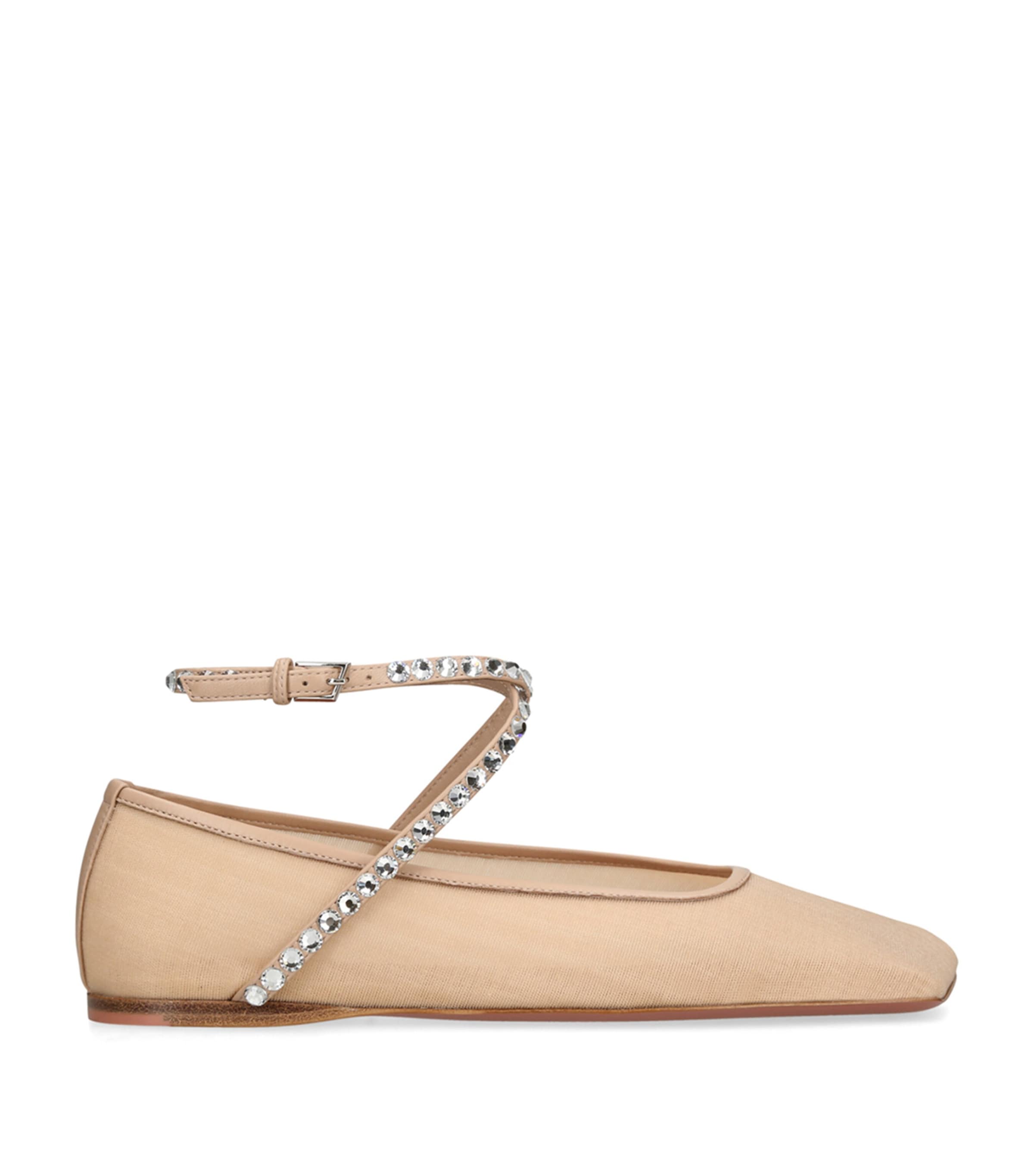 Amina Muaddi Embellished Ane Ballet Flats In Nude