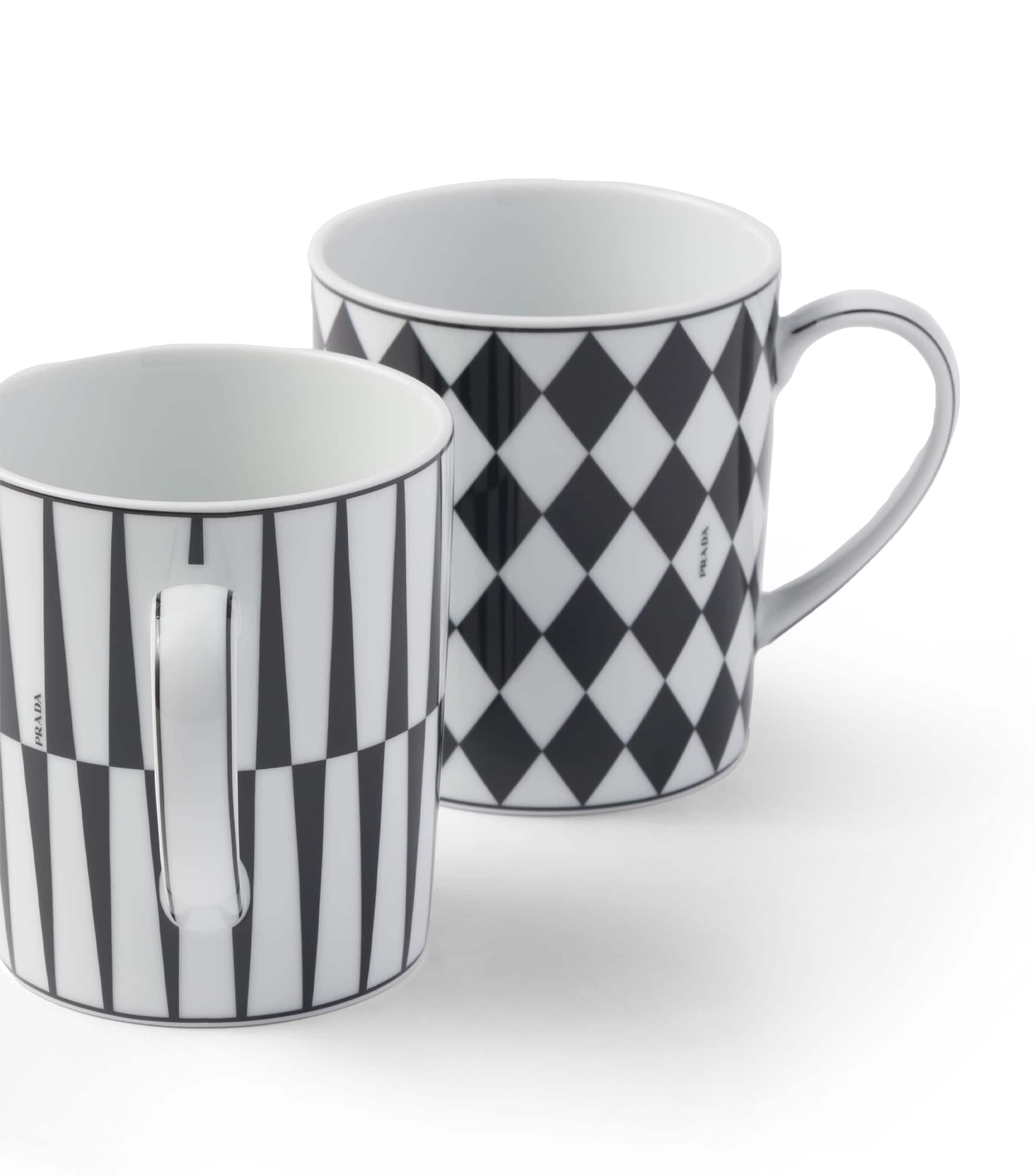 Porcelain Checkerboard and Stripes Mugs (Set of 2) F0E5W Image 4