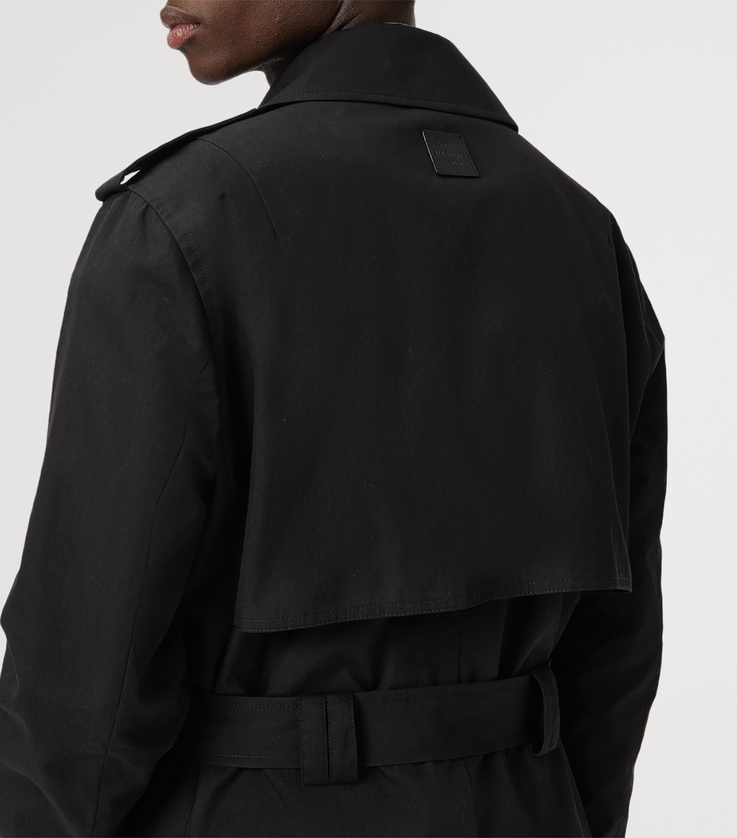 AllSaints Mens Cotton-Blend Bastille Trench Coat Black Image 7