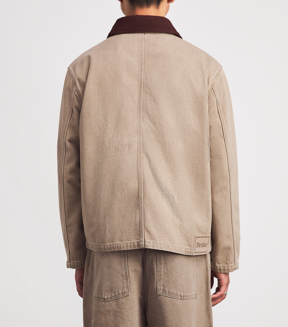 Drôle de Monsieur Mens Cord-Collar Denim Jacket Kaki Image 5