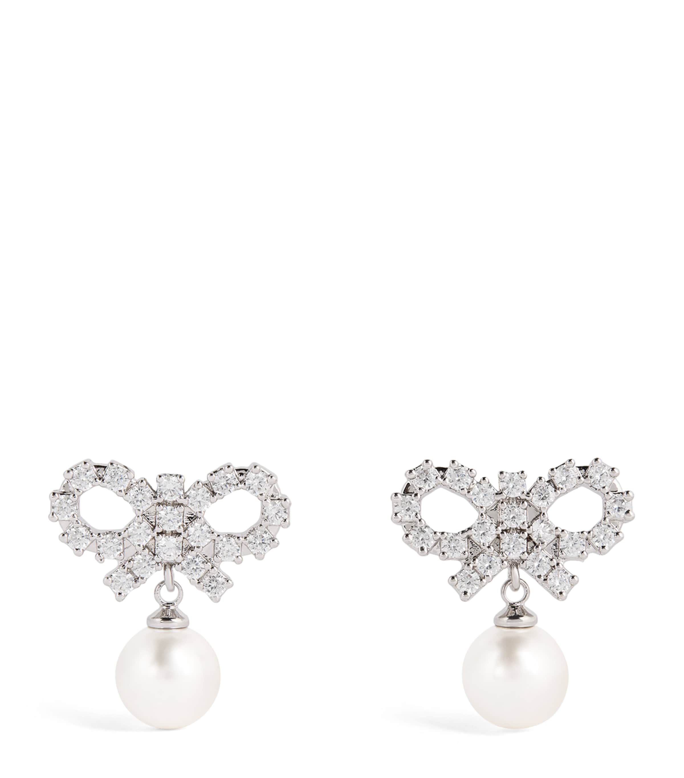 Self-Portrait Faux Pearl Micro Bow Earrings | Harrods US