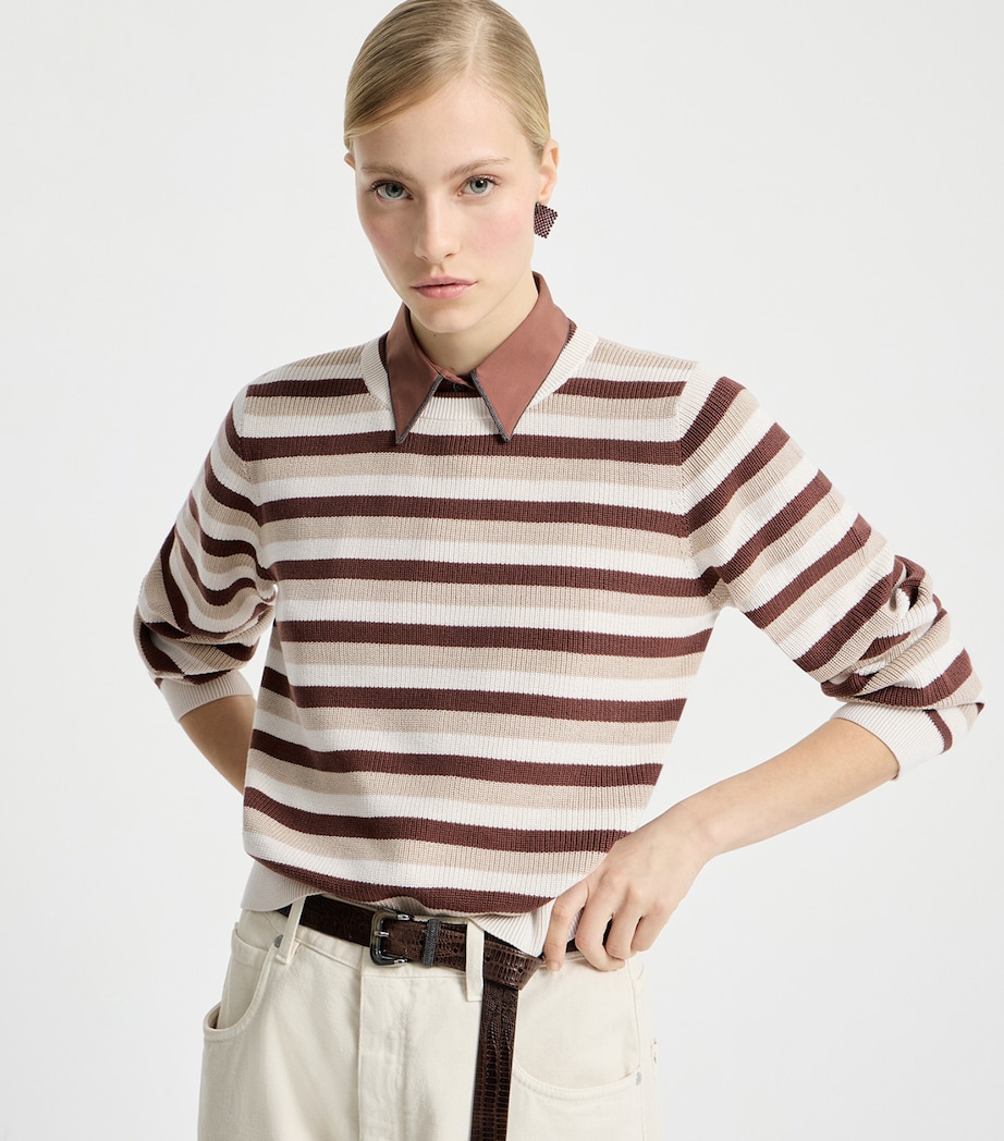 Brunello Cucinelli Womens Cotton Stripe Sweater Image 4