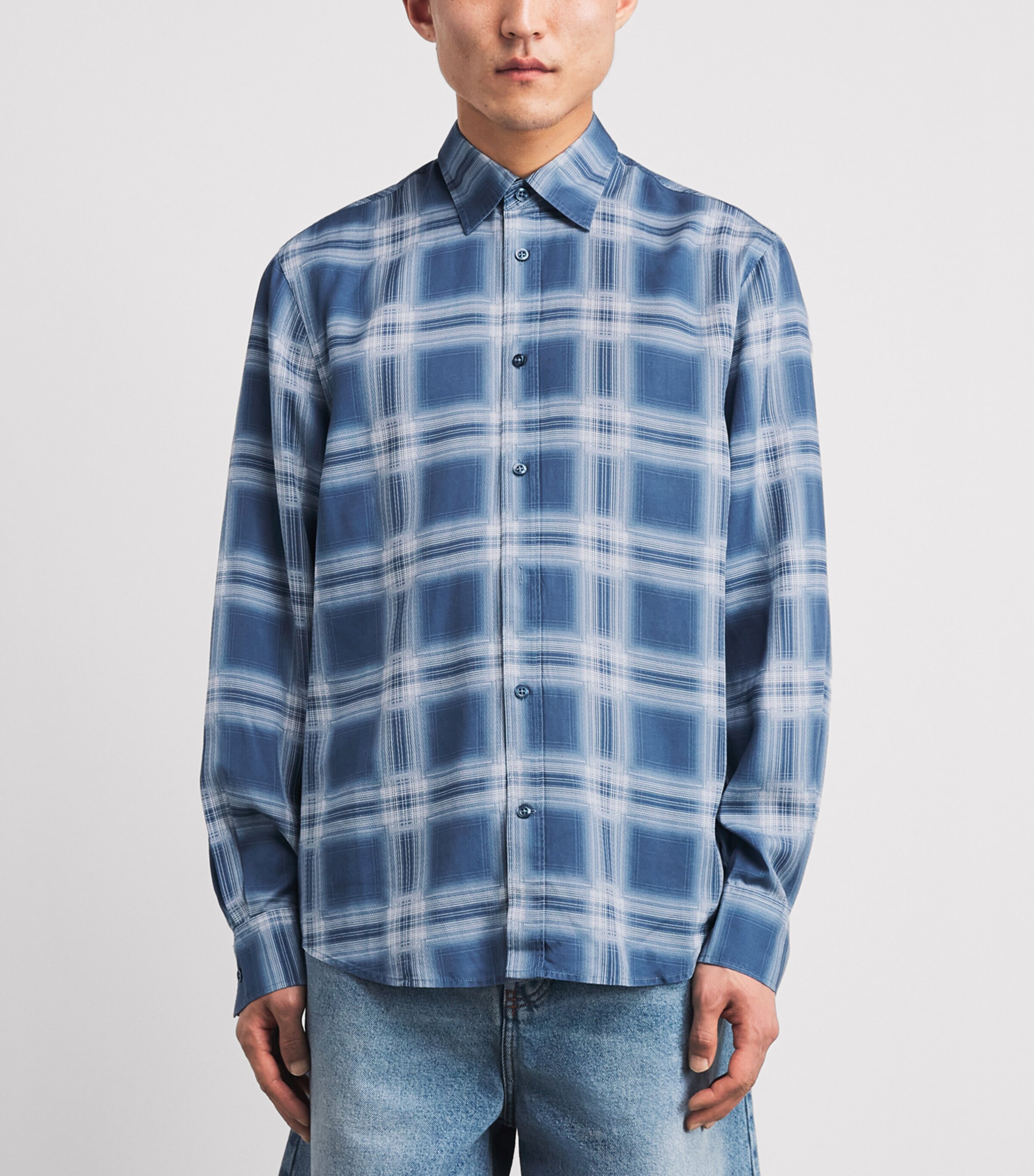 7 For All Mankind Mens Check Shirt Mid Blue Image 4