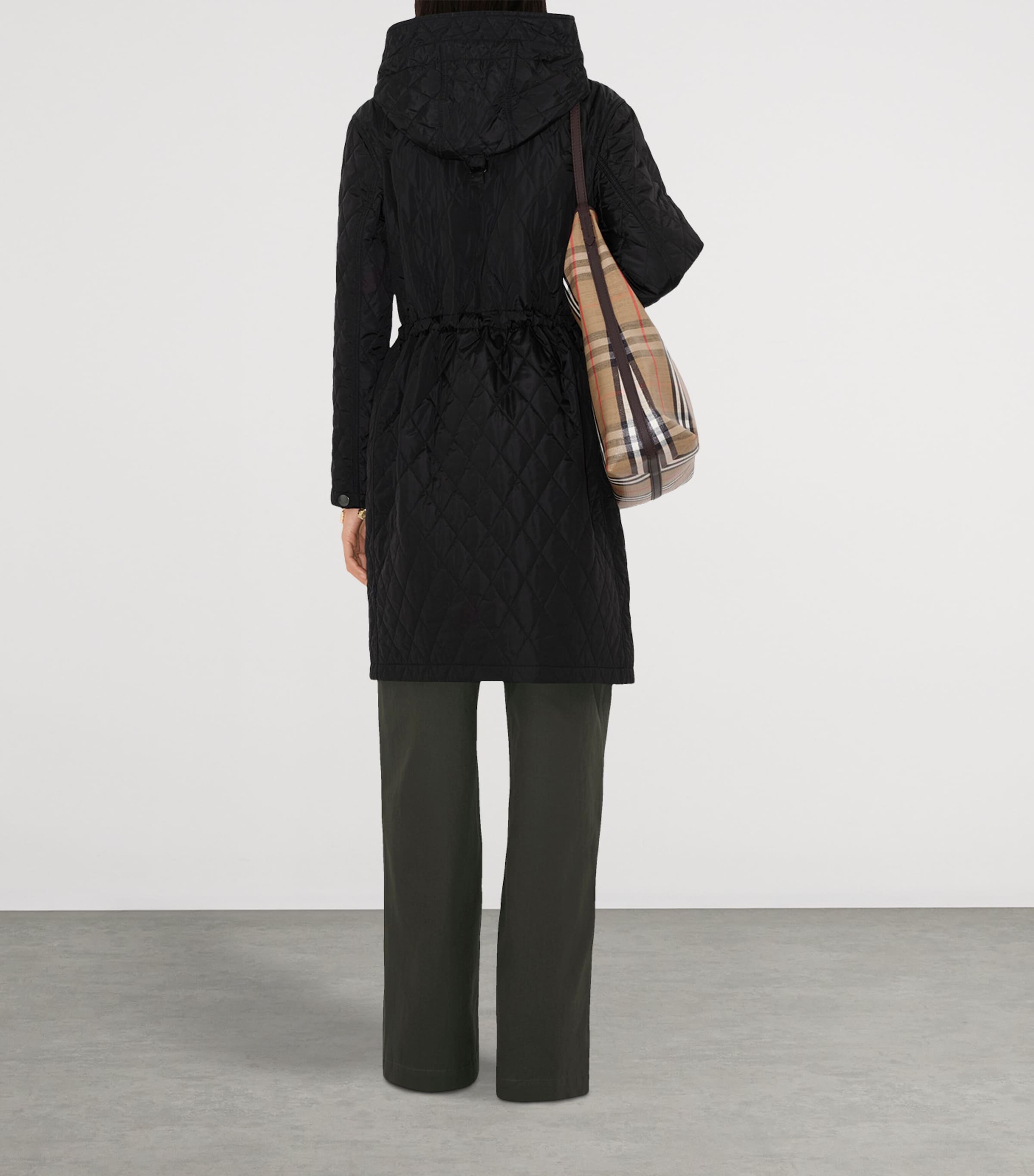 Nylon Quilted Hooded Parka BLACK Image 4