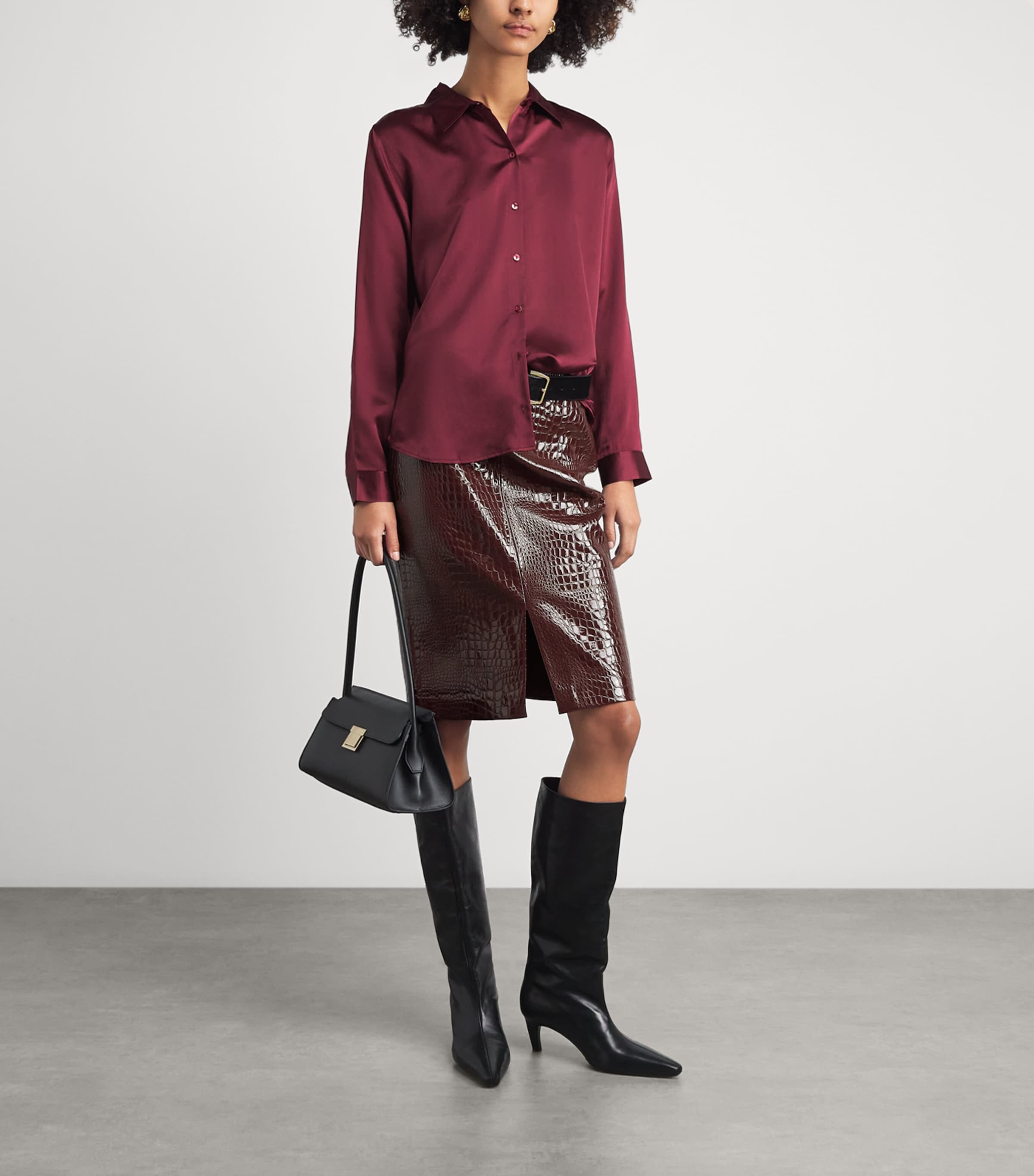 L'Agence Womens Faux Leather Violetta Pencil Skirt Dark Port Croc Dkpc Image 2