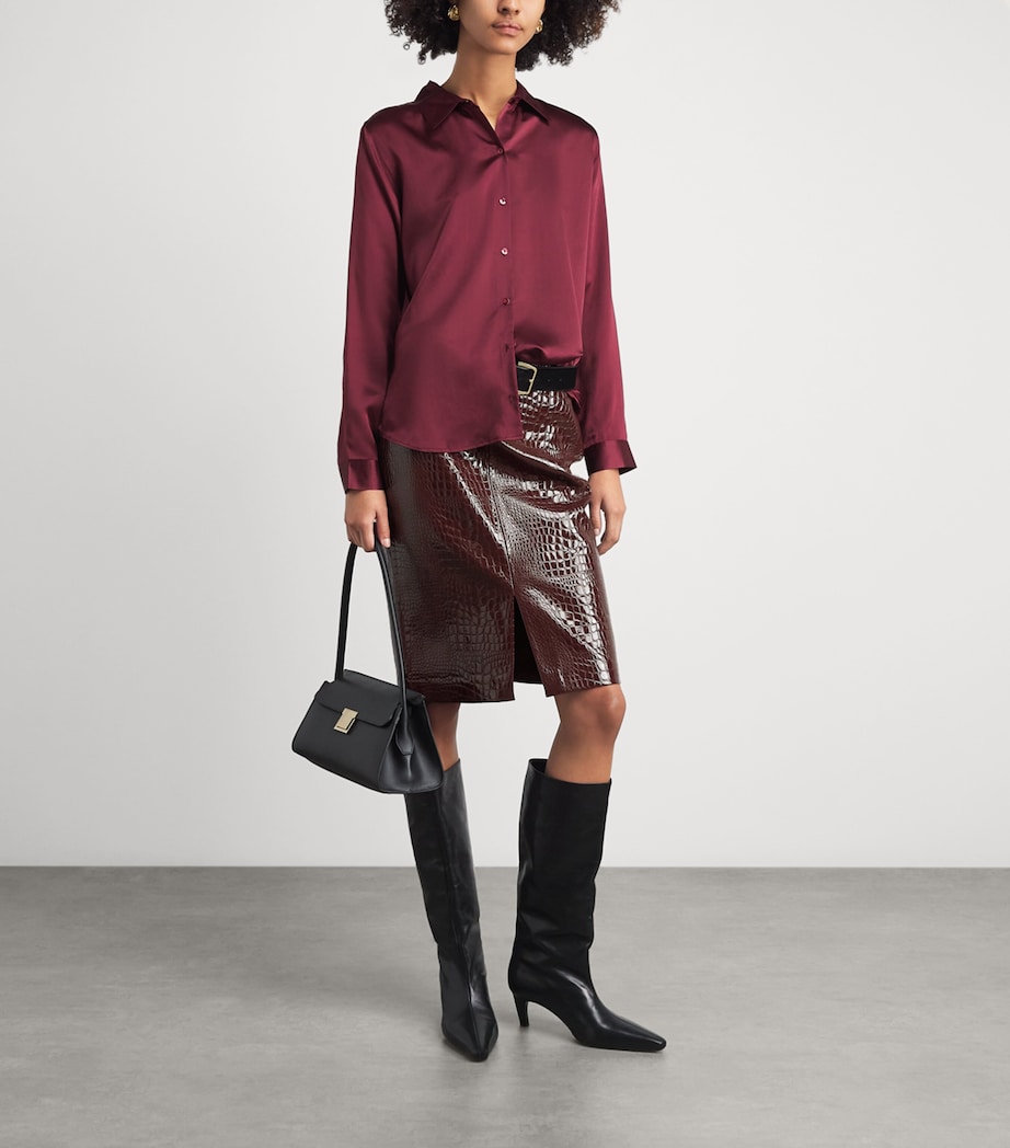 L'Agence Womens Faux Leather Violetta Pencil Skirt Dark Port Croc Dkpc Image 2