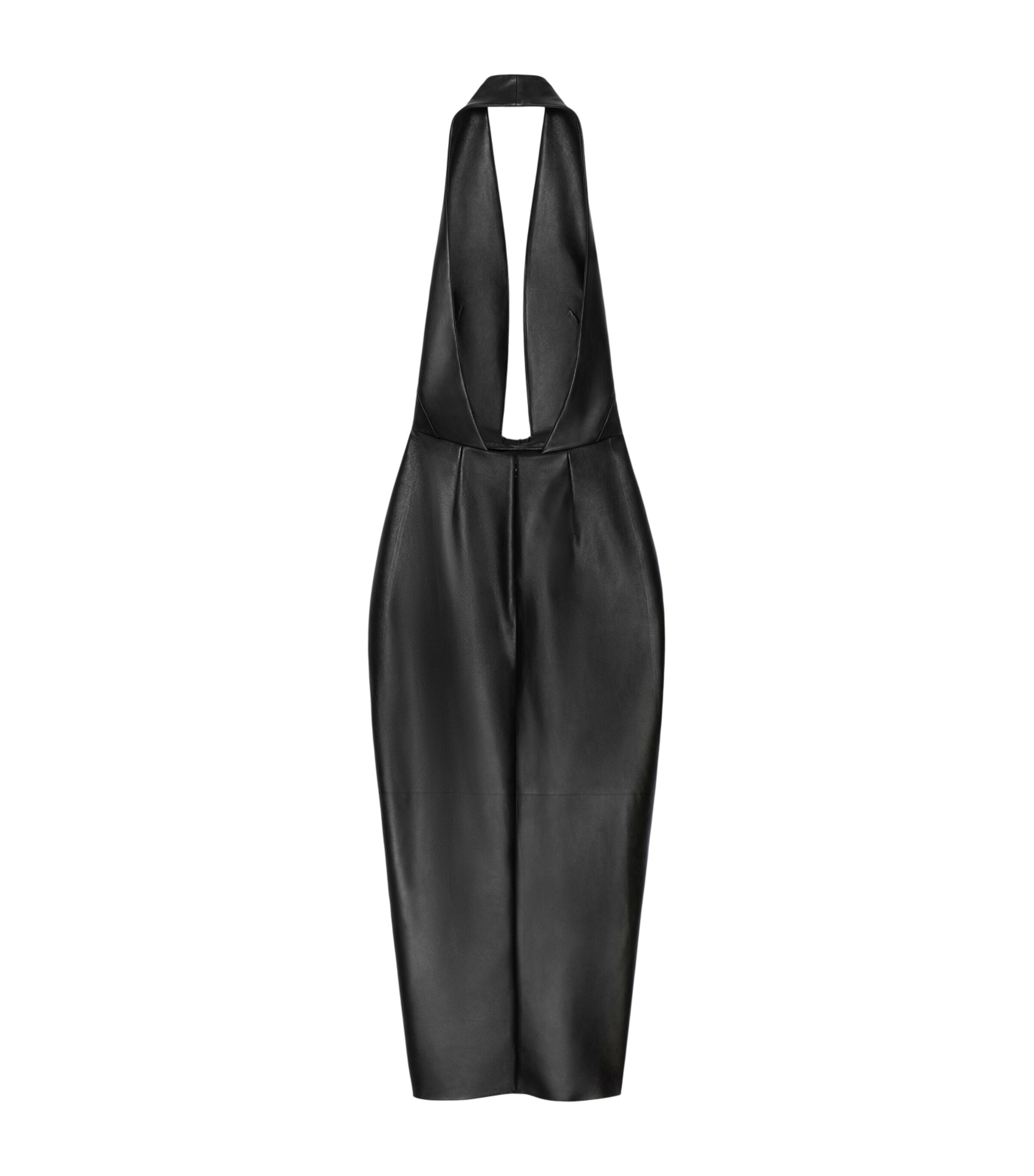 Leather Draped Midi Dress BLACK Image 2
