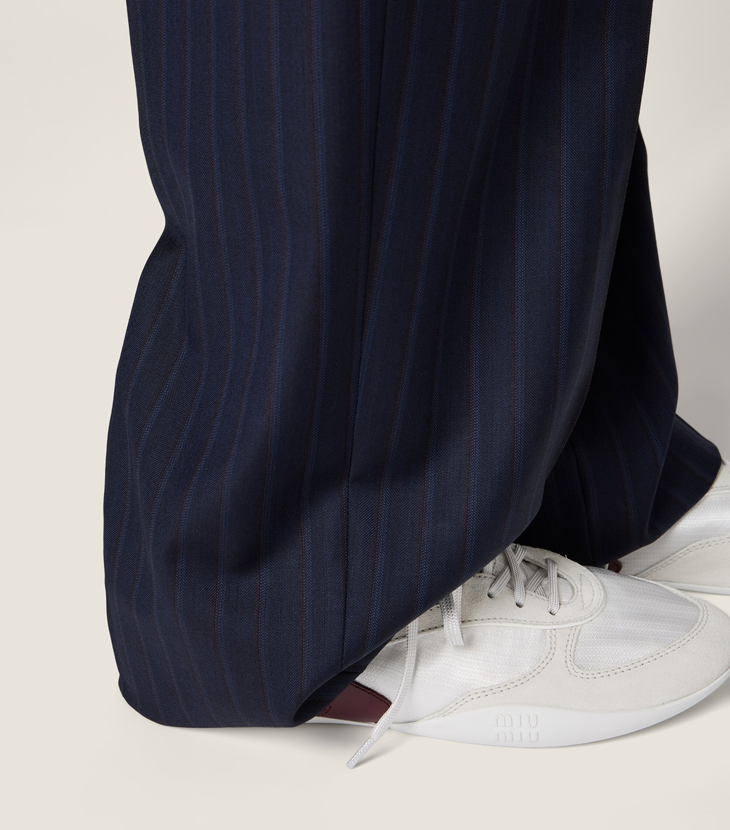 Miu Miu Womens Fleece Wool Pinstripe Trousers Blue Image 4
