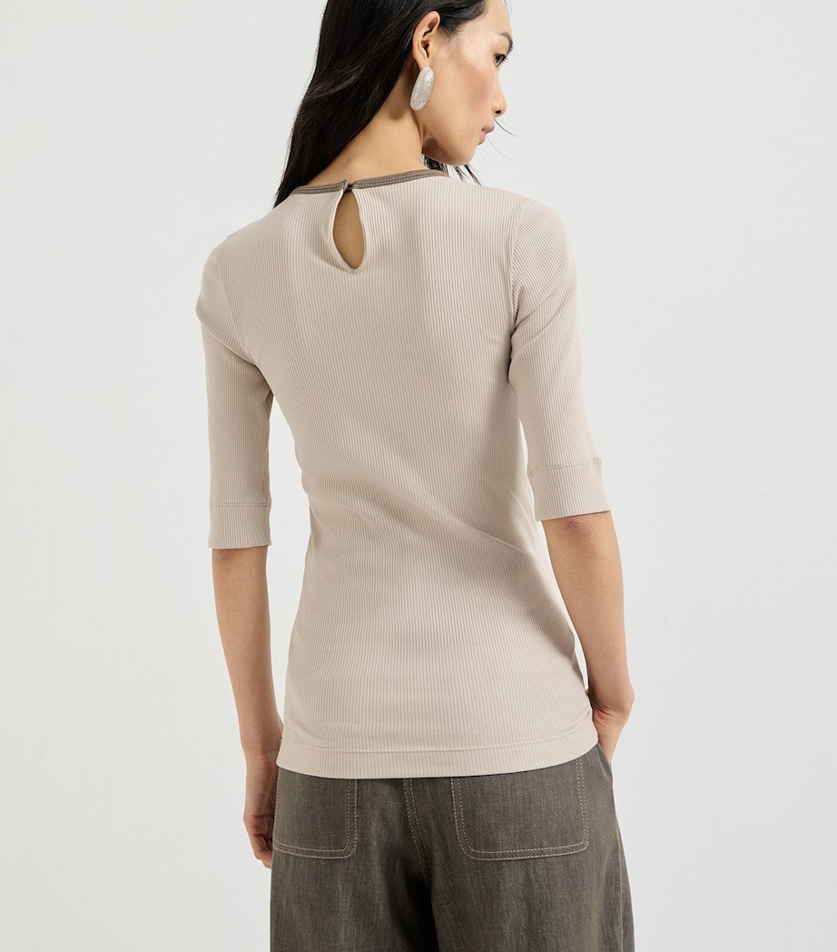 Brunello Cucinelli Womens Stretch-Cotton Ribbed T-Shirt Image 5