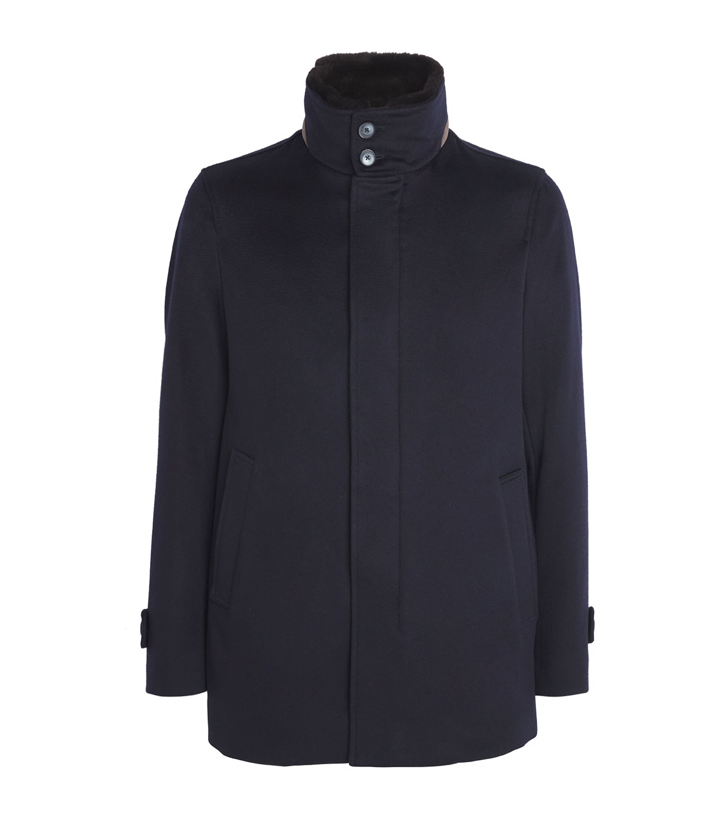 Herno Cashmere Shearling-trim Car Coat In Blue