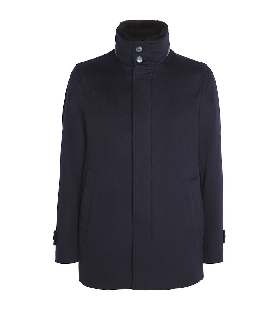 Cashmere Shearling-Trim Car Coat 9290 BLUE Image 1