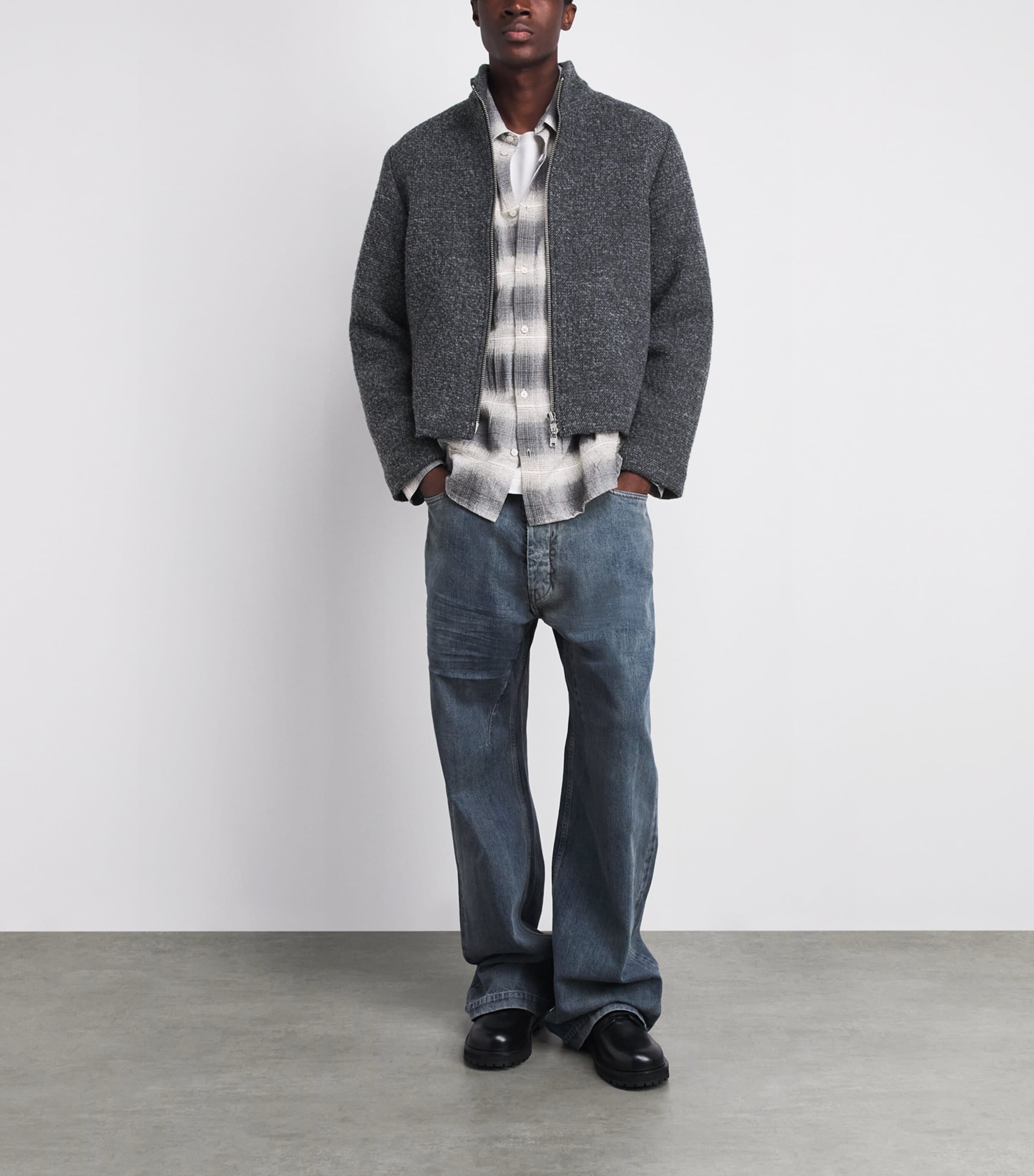 Won Hundred Mens Bouclé Dante Shacket Granite Gray Comb. Image 2