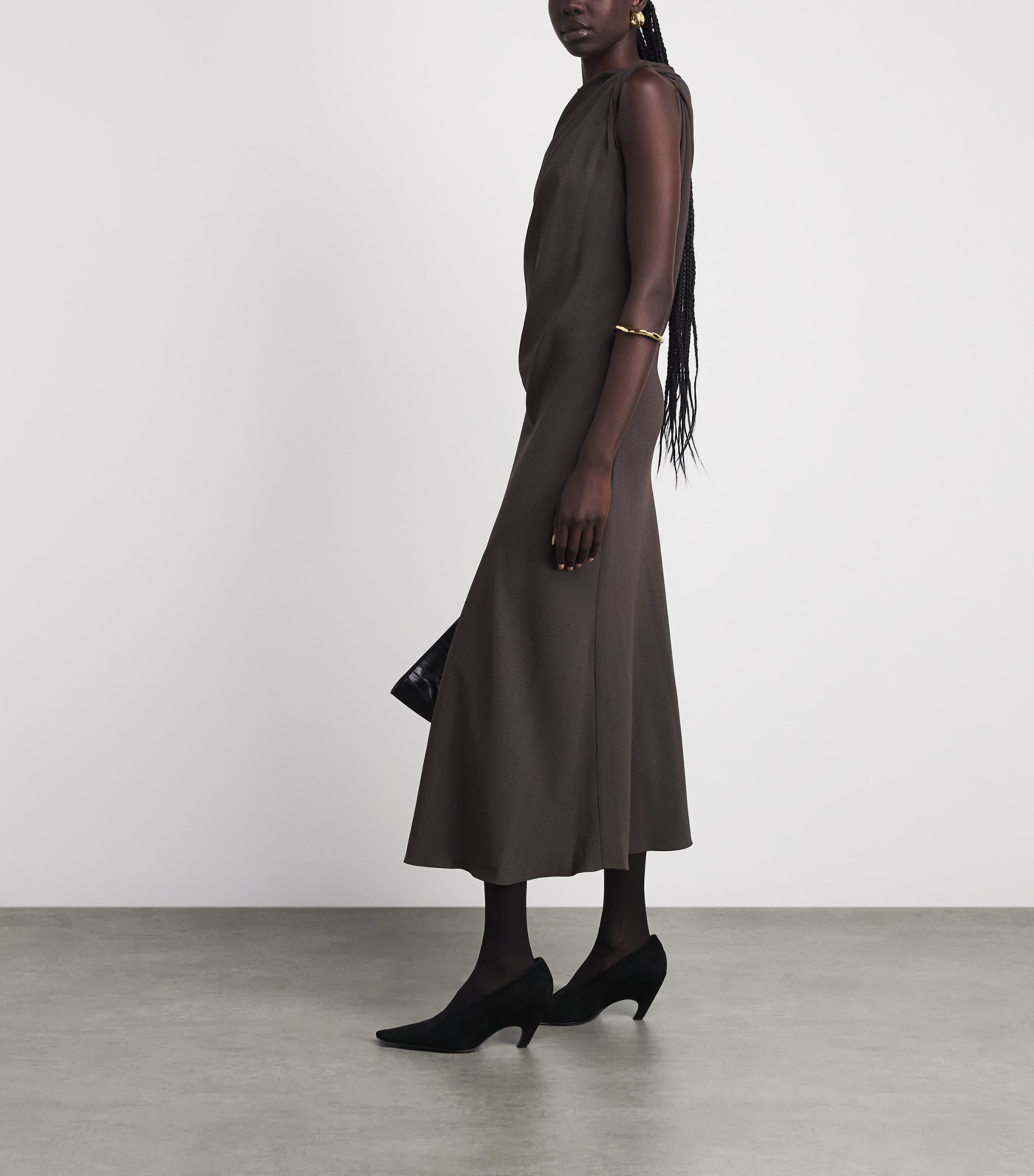 Theory Womens Shoulder Twist Maxi Dress Daj Cacao Image 2