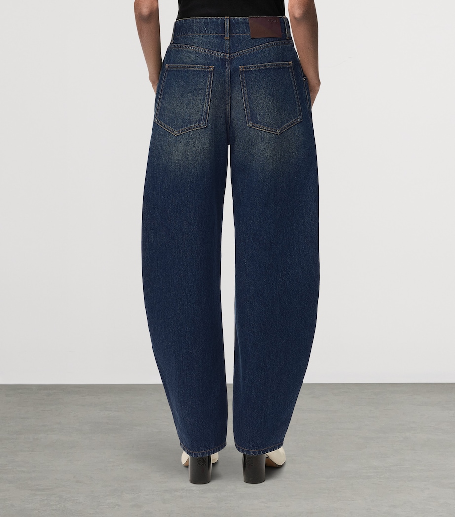 LOEWE Womens Mid-Rise Barrel-Leg Jeans Dark Blue Image 4