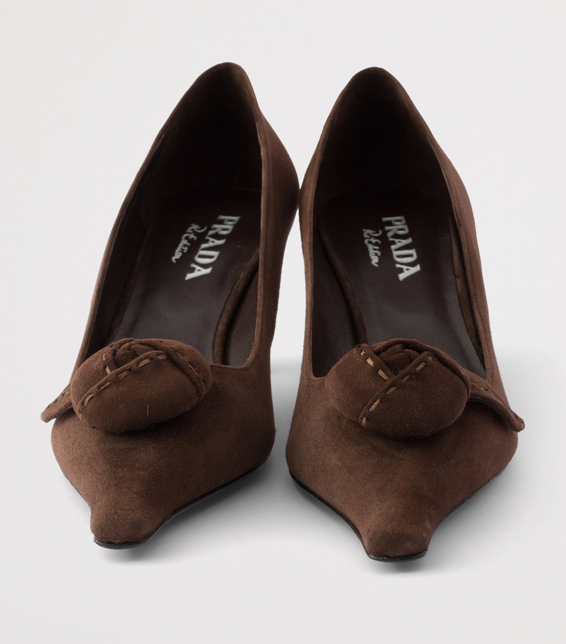 Prada Suede Floral-Detail Pumps 55 Brown Image 5