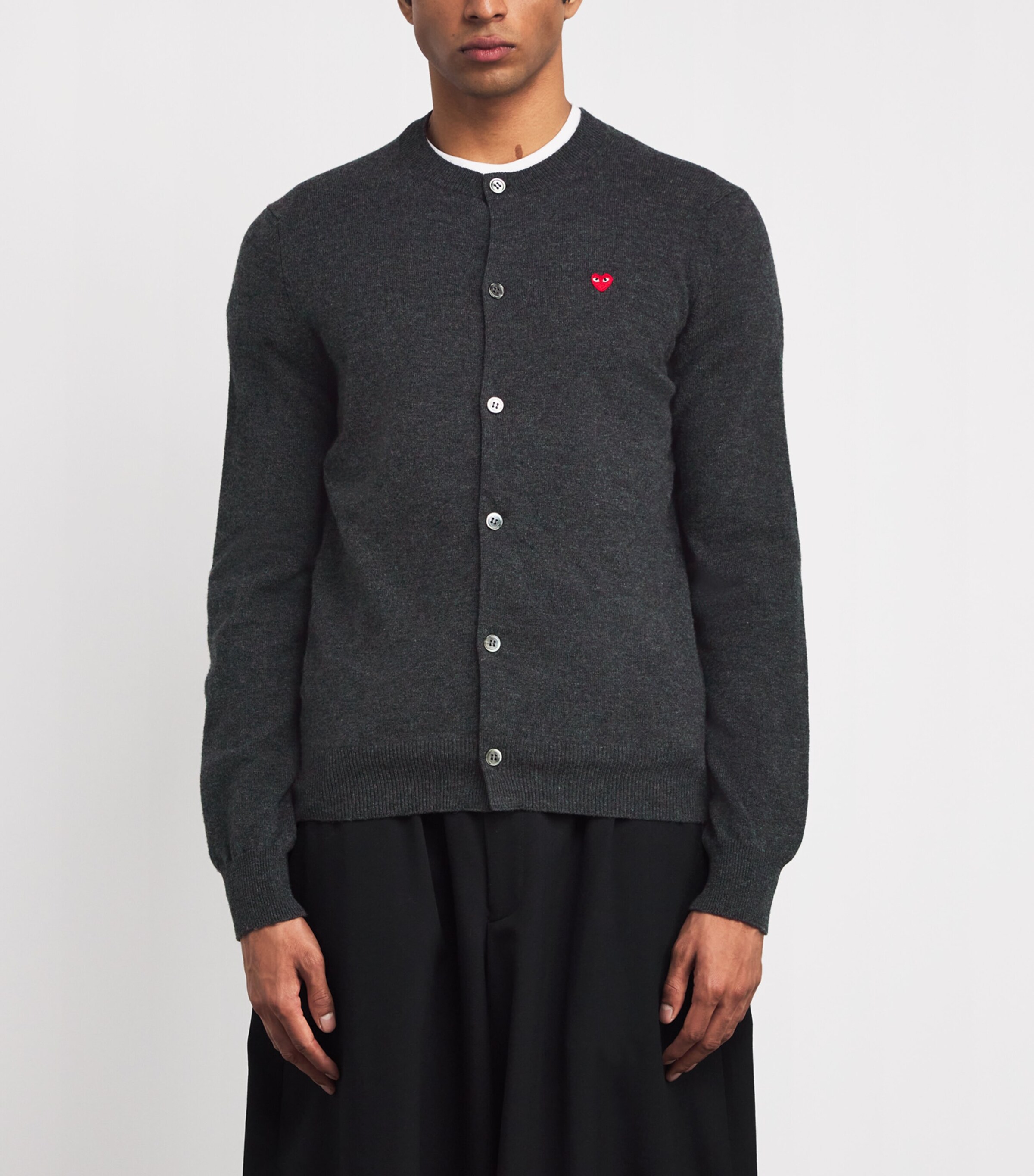 Comme Des Garçons Play Mens Wool Mini Heart Cardigan Grey Image 3