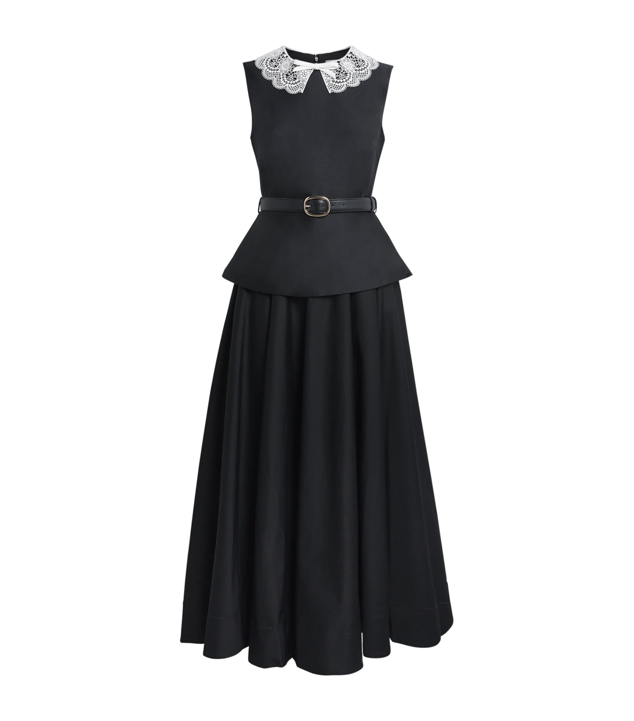 Self-Portrait Black Taffeta Lace-Trim Midi Dress | Harrods US