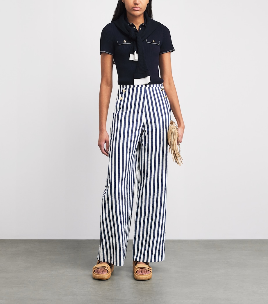 Maje Womens Stripe Wide-Leg Trousers White/blue Image 2