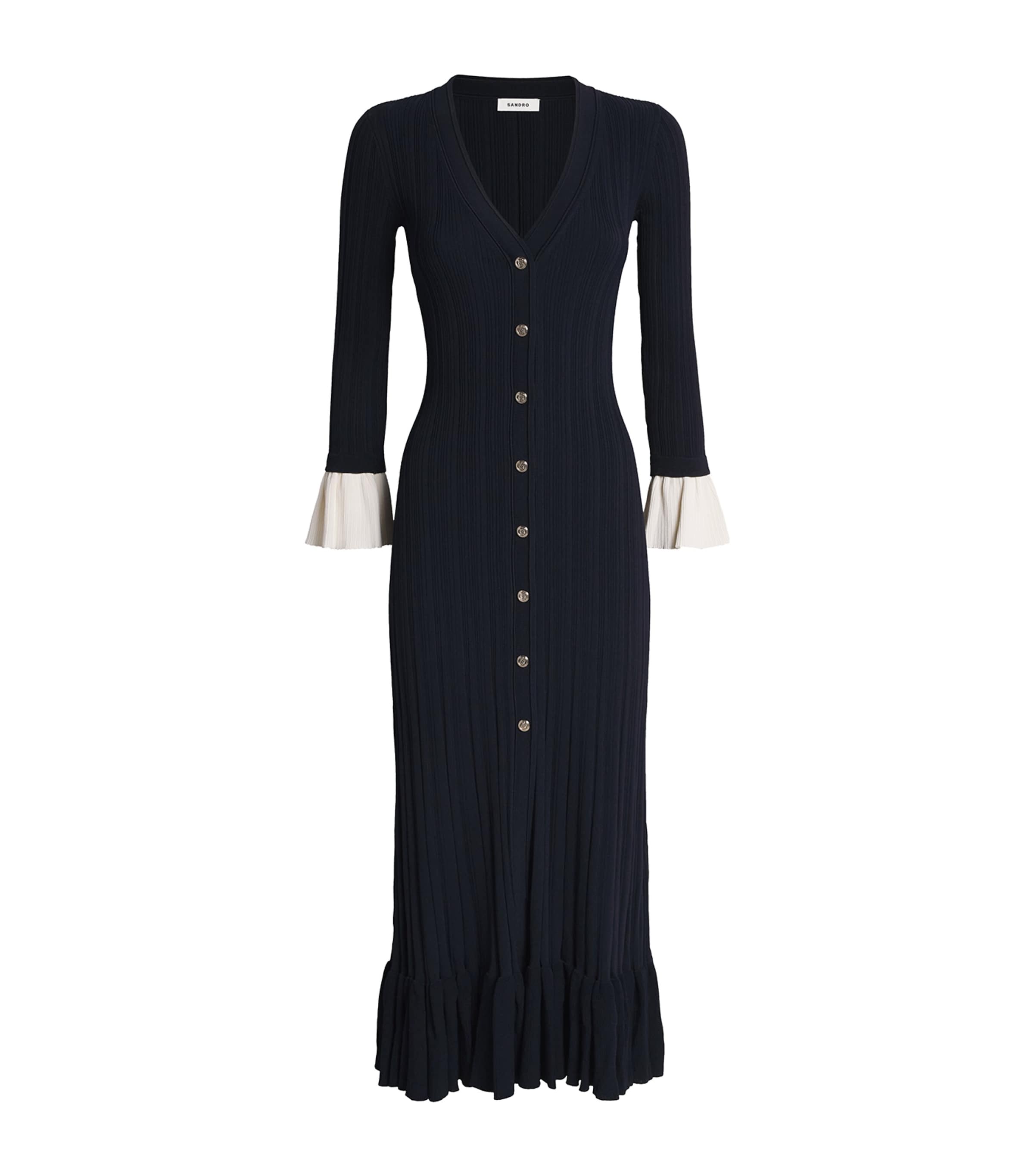 Sandro Knit Two-tone Midi Dress In Blue