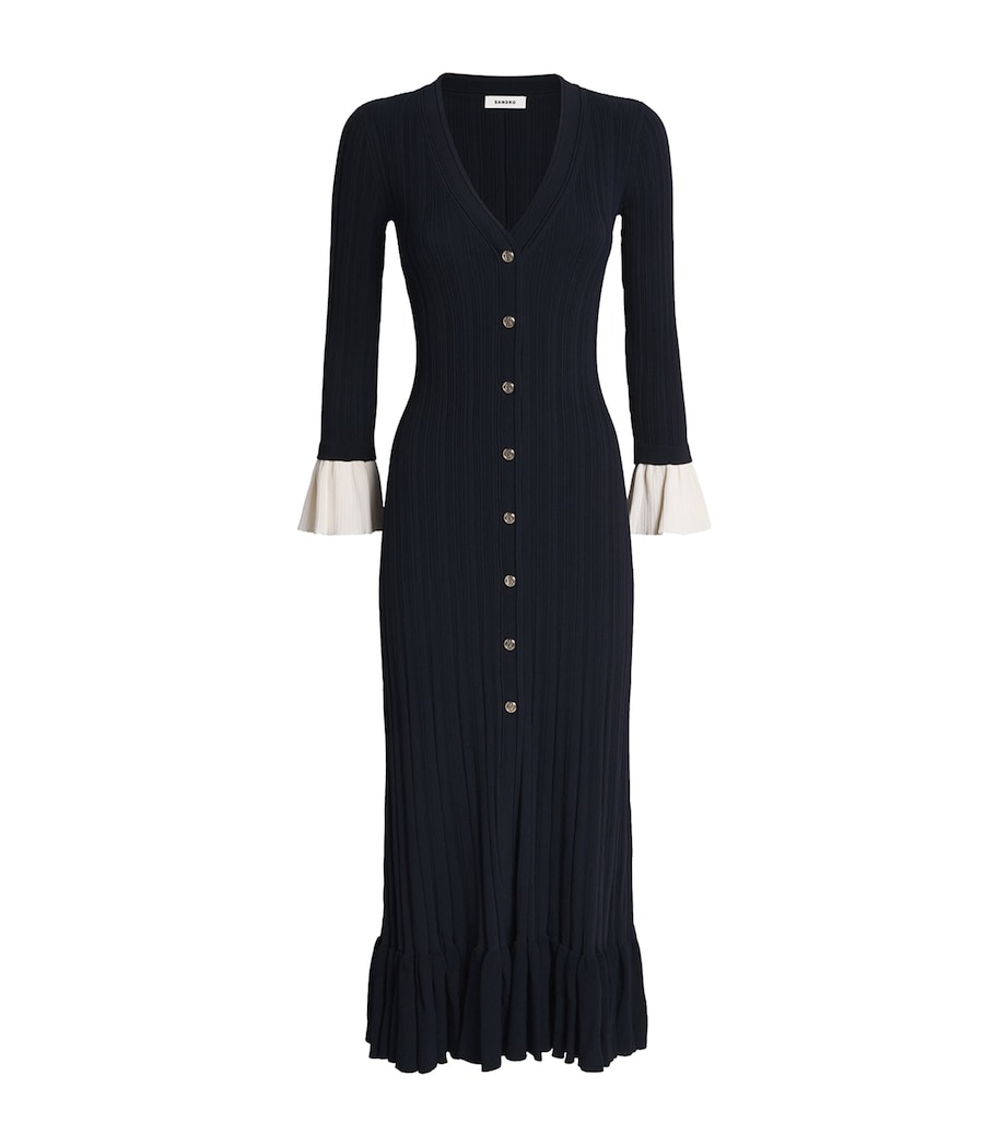 Knit Two-Tone Midi Dress NAVY BLUE Image 1