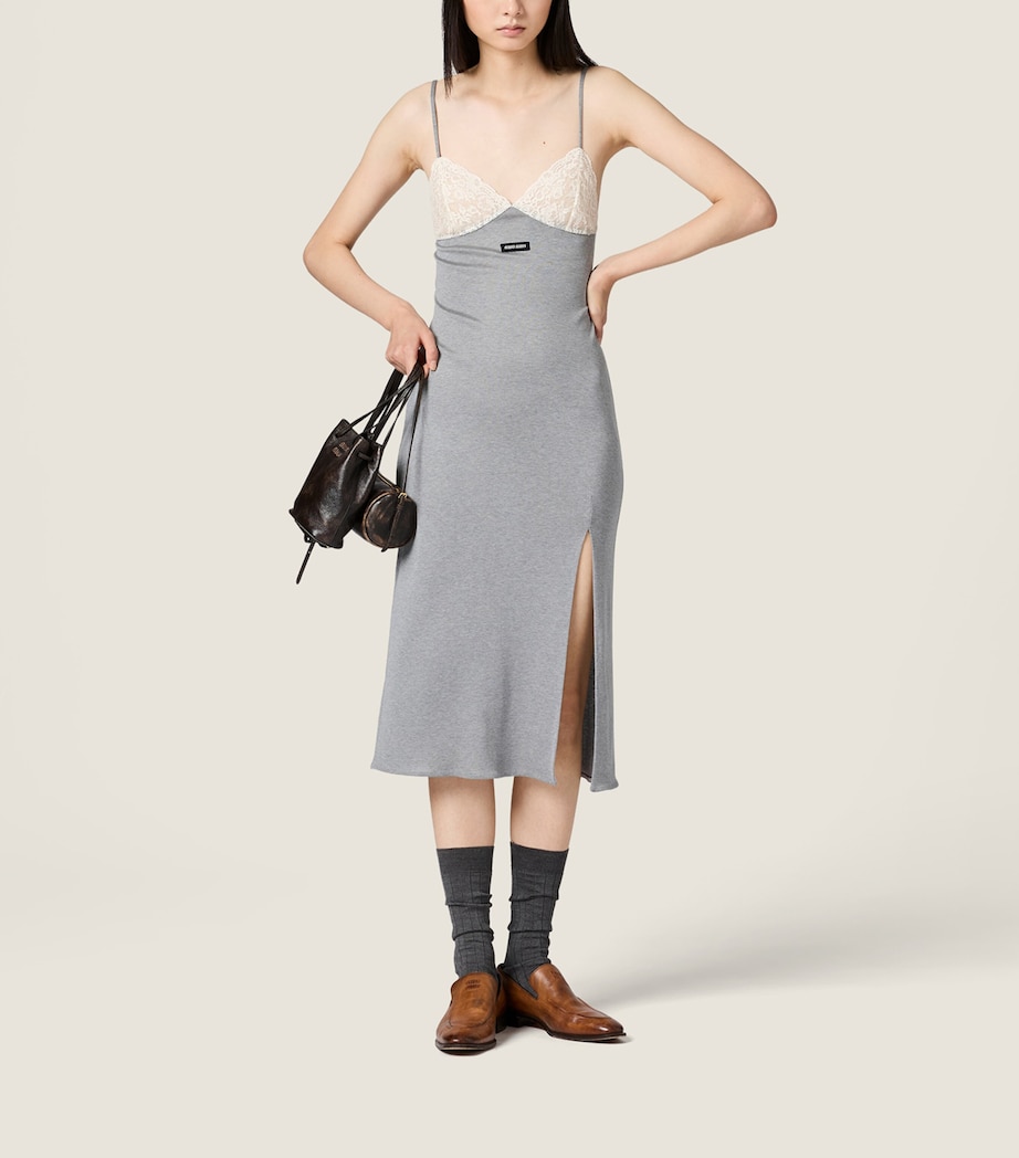 Miu Miu Womens Recycled Silk Midi Dress Grey Image 2