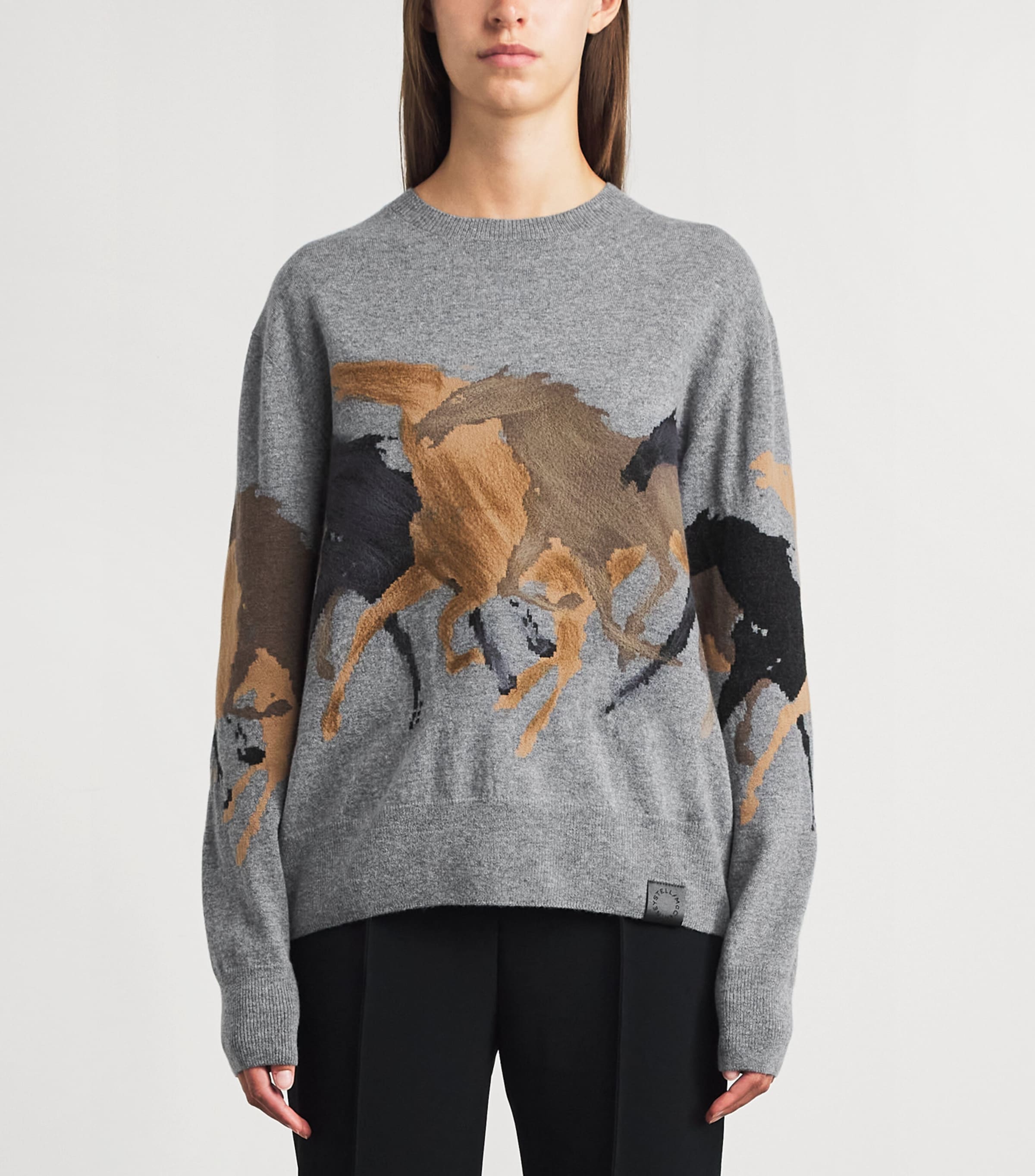 Stella McCartney Womens Wool Horse Jacquard Sweater Grey Melange Image 4
