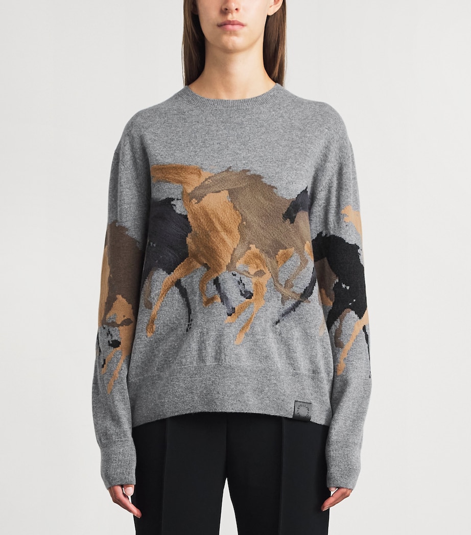 Stella McCartney Womens Wool Horse Jacquard Sweater Grey Melange Image 4